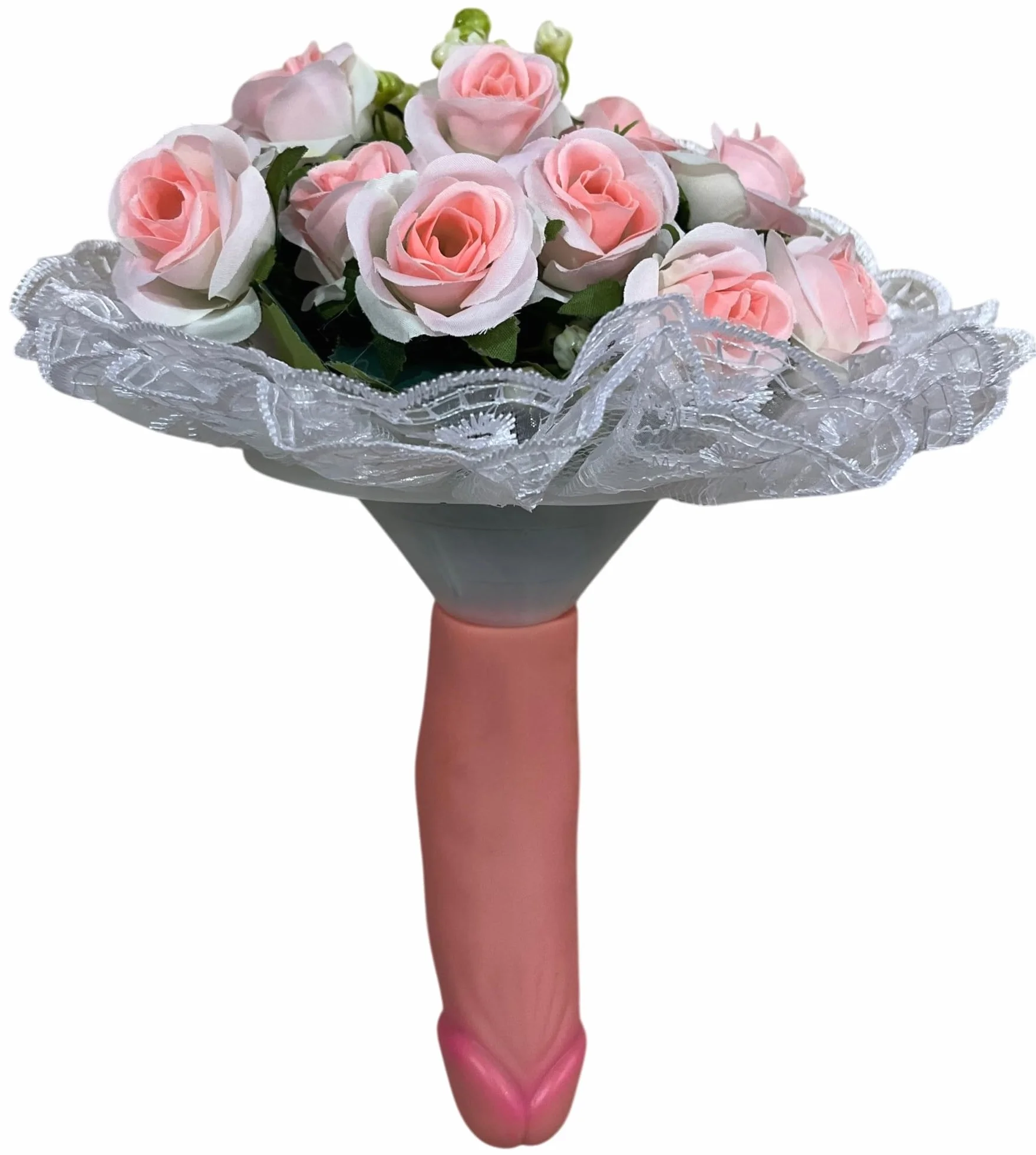 Bouquet di Rose Rosa per Addio al Nubilato, Mazzo di Fiori Gadget Divertente Gioco Addio al Nubilato per la Sposa, con Tulle e Pizzo Bianco