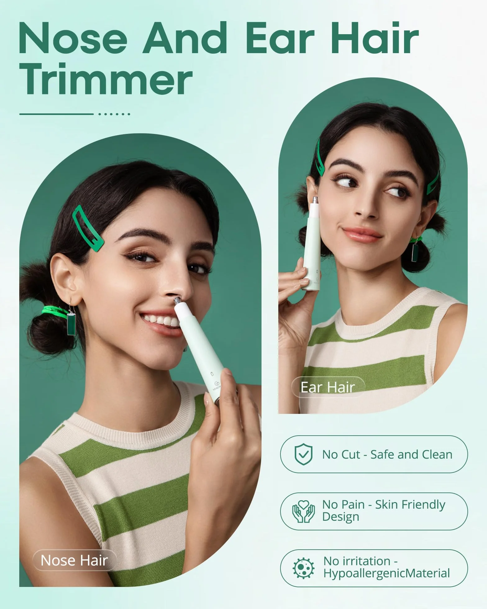 VG VOGCREST Rasoio per naso da donna ricaricabile 2 in 1 per sopracciglia (verde)