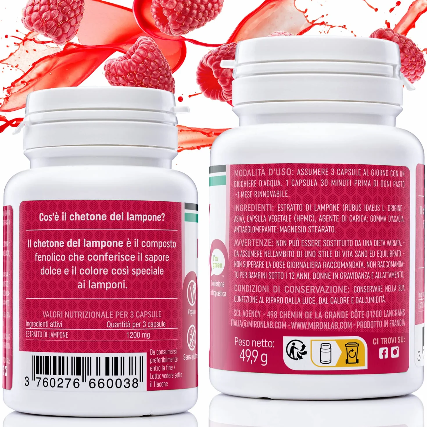 MIRONLAB Raspberry Ketone Pure 1200mg 90 Capsule - Alto dosaggio Chetoni di Lampone per Gestione Peso