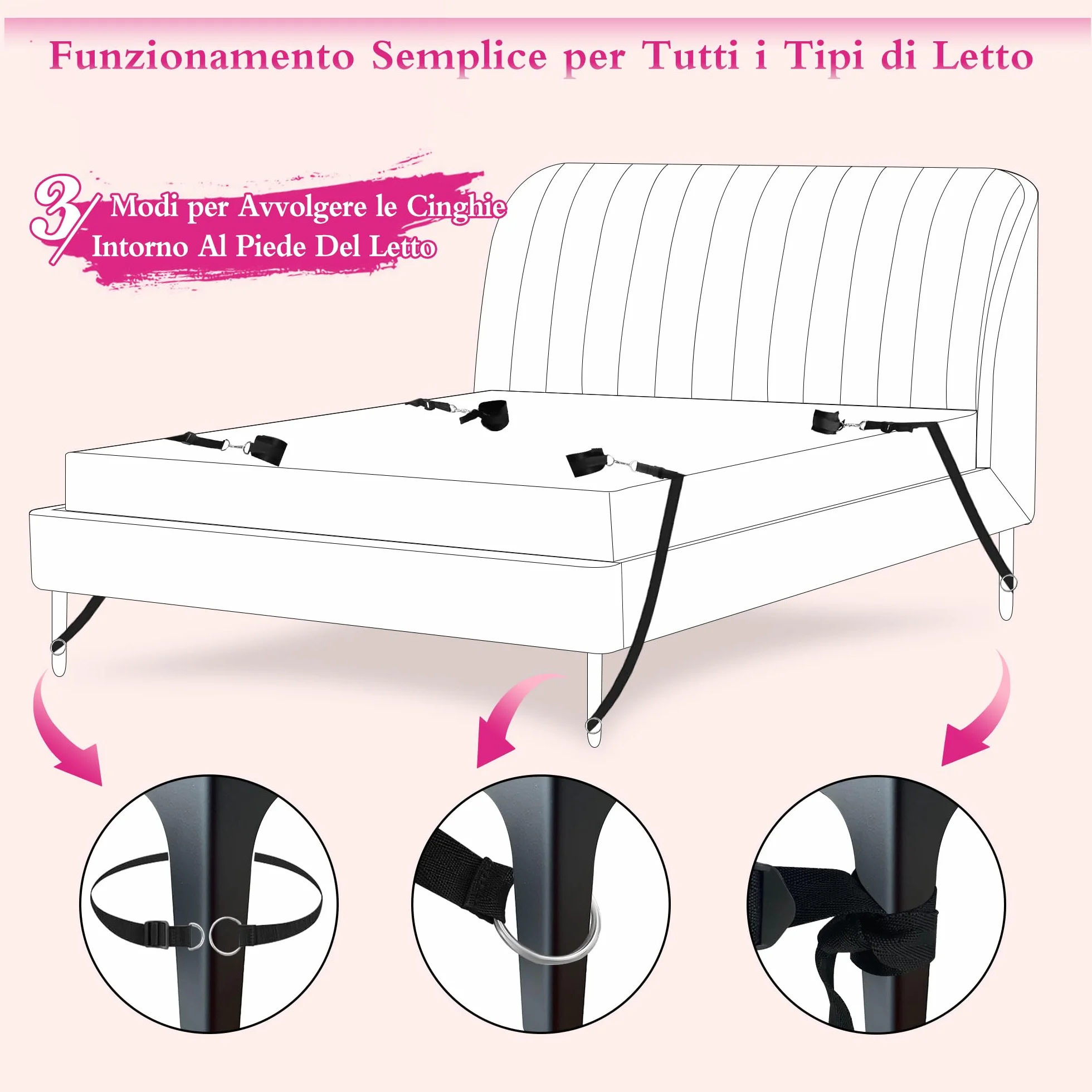 Manette per Coppia Letto Manettes Giochi Erotici Erotiici per Coppie Sexytoysys Donna Coppia Giochi Sessuali Hot per Coppia 6 Kit (Nero)