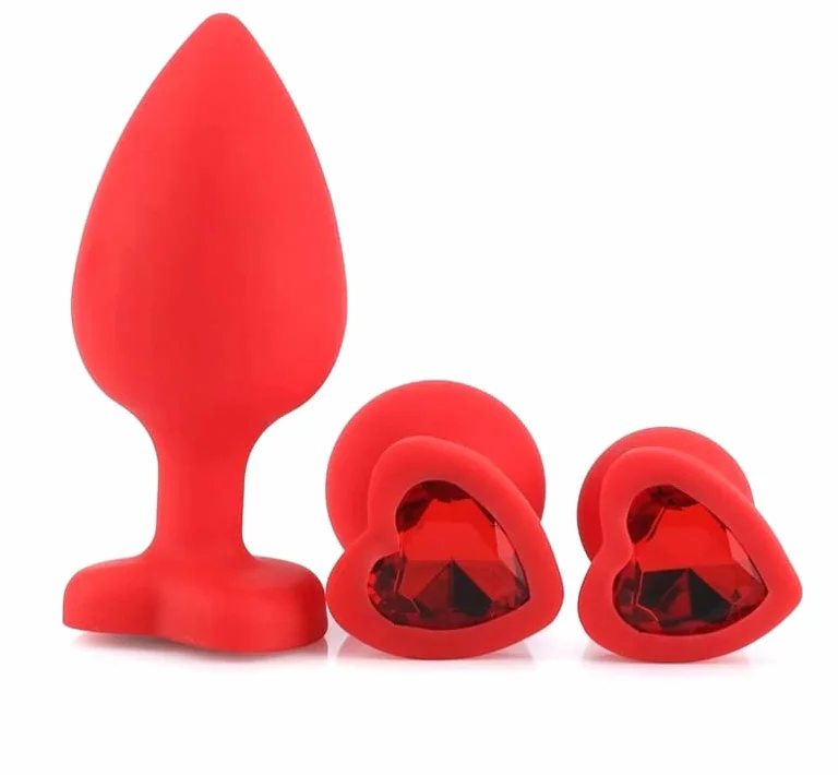 BONDAGERIE® Plug anale rosso in silicone con cuore rosso, sacchetto incluso, Taglia S