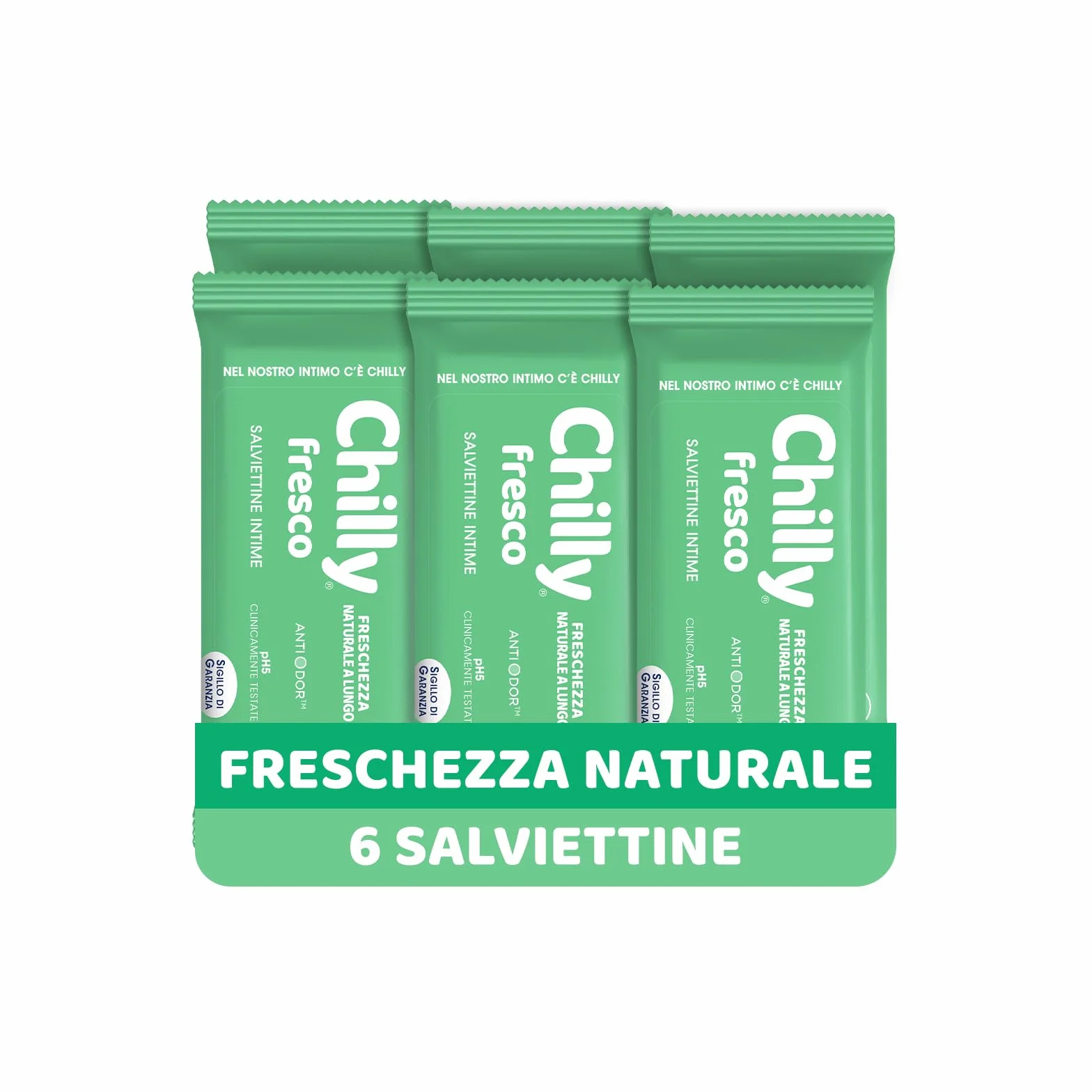 Chilly Salviettine Fresco Salviette Igiene Intima pH 5 Confezione da 6 Pezzi