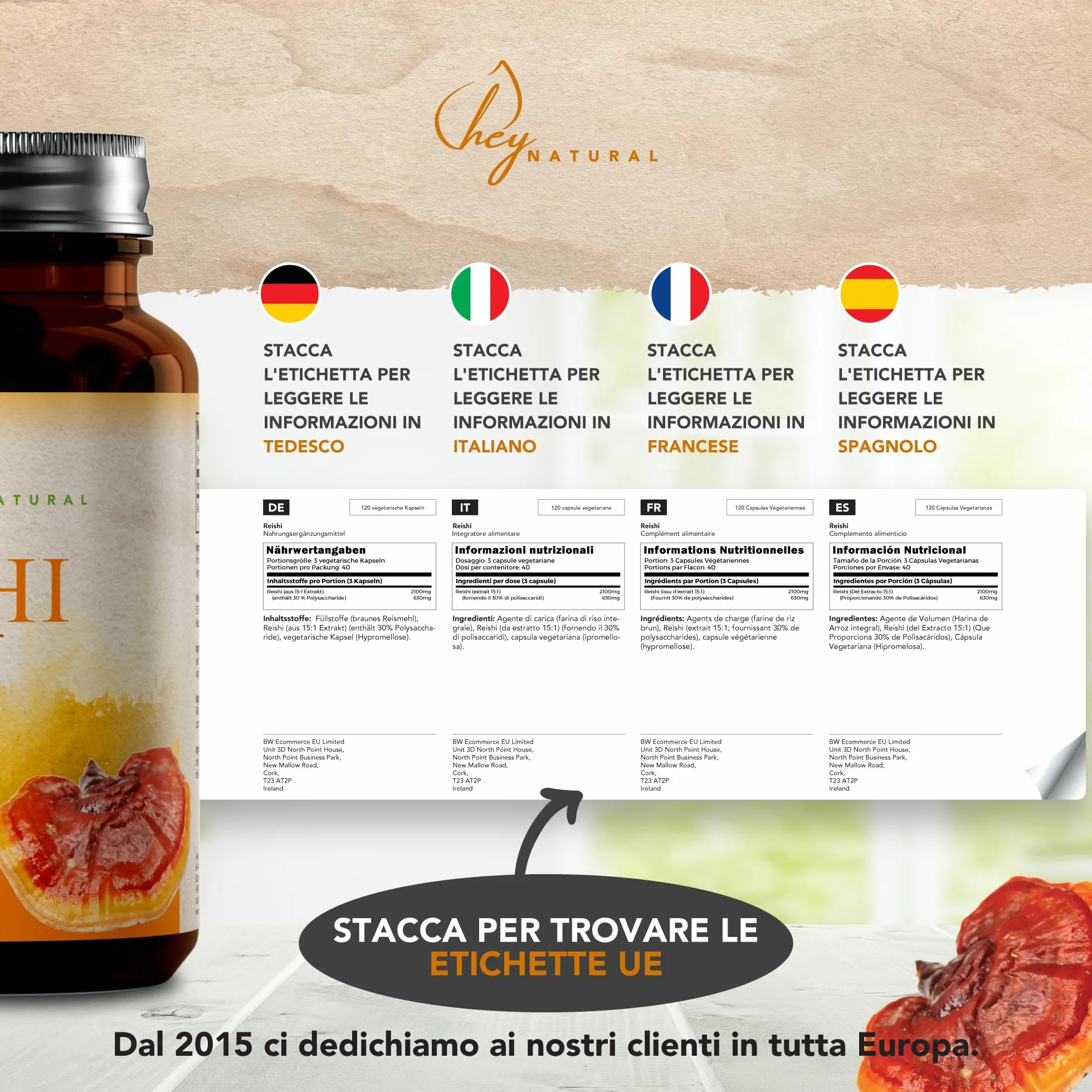 HN Reishi | 120 Reishi Capsule Integratore - Estratto 15:1 Ad Elevata Potenza da 2100mg per Dose | Non-OGM, Senza Glutine e Allergeni | Prodotto nel Regno Unito