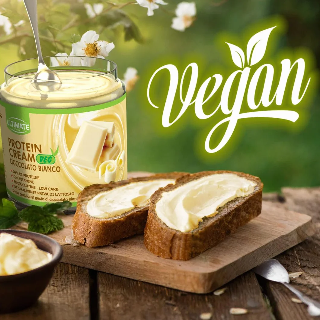 Ultimate Italia - Crema proteica al 30% spalmabile, senza zuccheri - 250g - gusto cioccolato bianco - senza lattosio e glutine - 100% vegetale - poche calorie, con vitamine