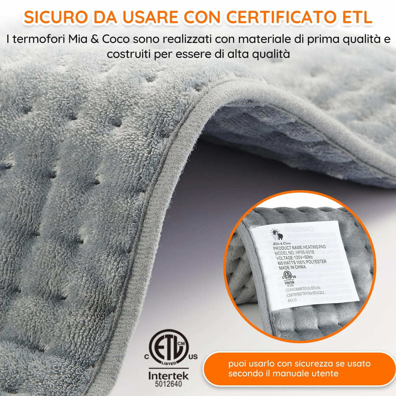 Cuscino Termoforo Elettrico Riscaldante 60x30cm, per alleviare il dolore, schiena collo spalle addome braccia e gambe, Spegnimento automatico in 90 minuti, 10 livelli di calore, lavabile in lavatrice