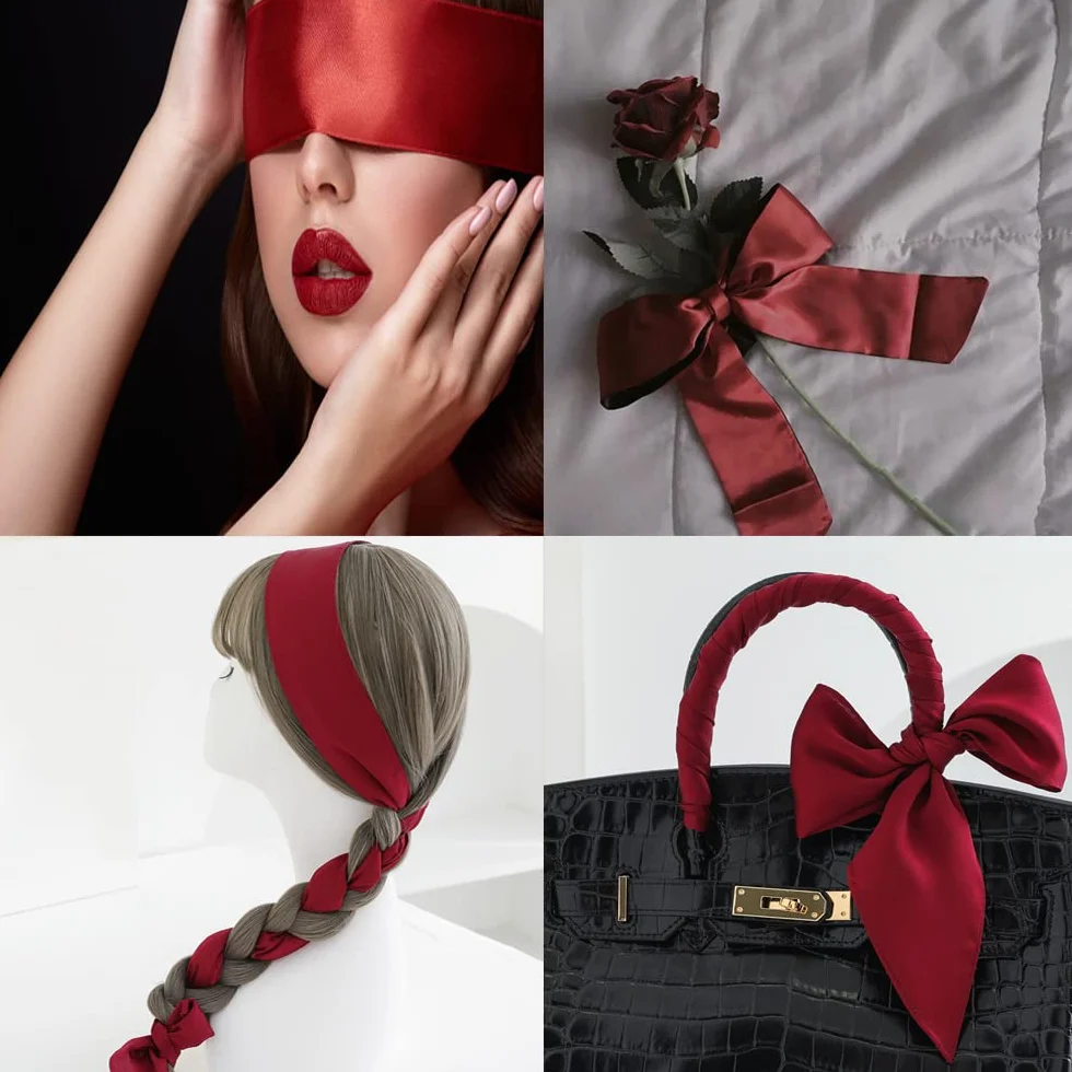 Maschera di Sonno in Raso Copri Occhi per Donna e Uomo, 2 Pezzi - Rosso