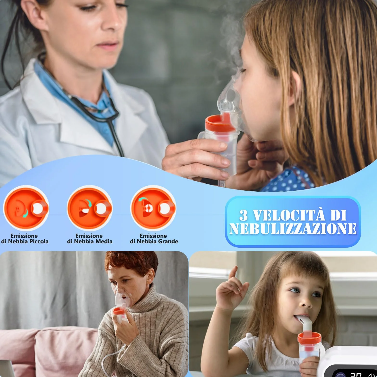 Wholede Aerosol Ultrasuoni Silenzioso - Nebulizzatore A Compressore, Areosol per Bambini ed Adulti con Boccaglio E Maschera, Velocità di Atomizzazione Regolabile, Funzione Timer