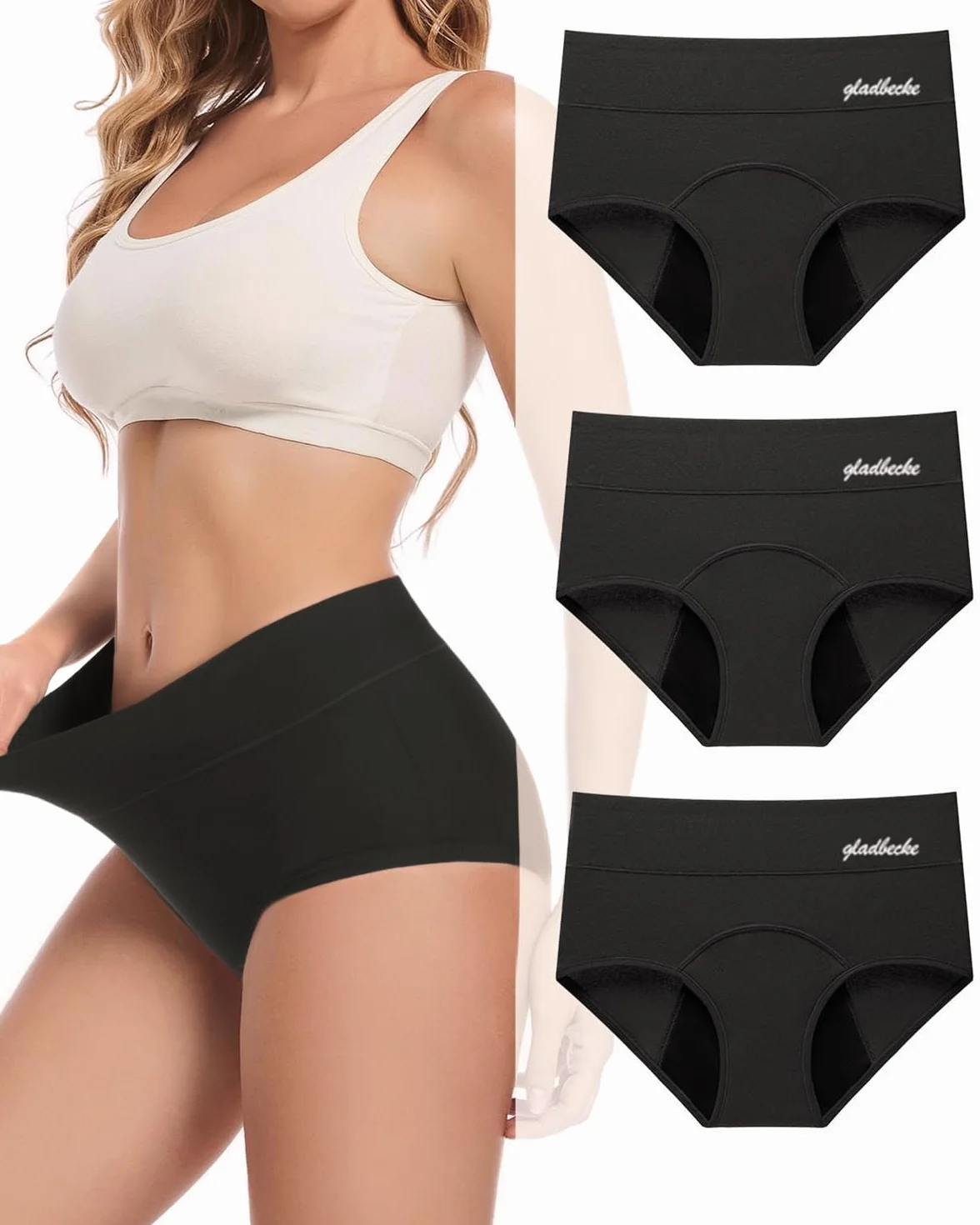 Mestruali Mutande Donna in Cotone, Mutandine Assorbenti Slip Ciclo Mestruale Vita Alta, Pacco da 3