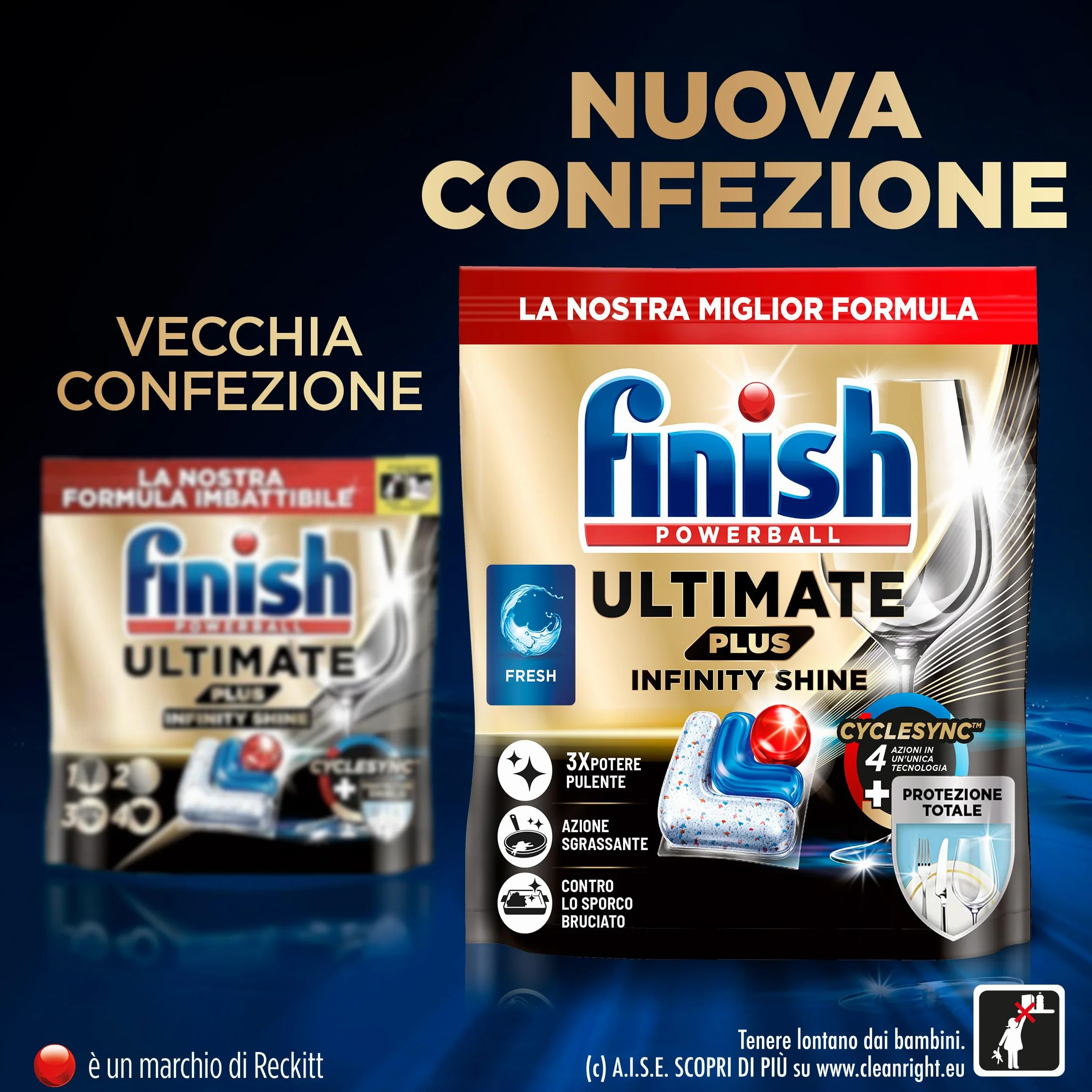 Finish Ultimate PLUS Infinity Shine Pastiglie Lavastoviglie al Limone, 105 Capsule con Scudo Protettivo contro lo Sporco e i Residui Incrostati