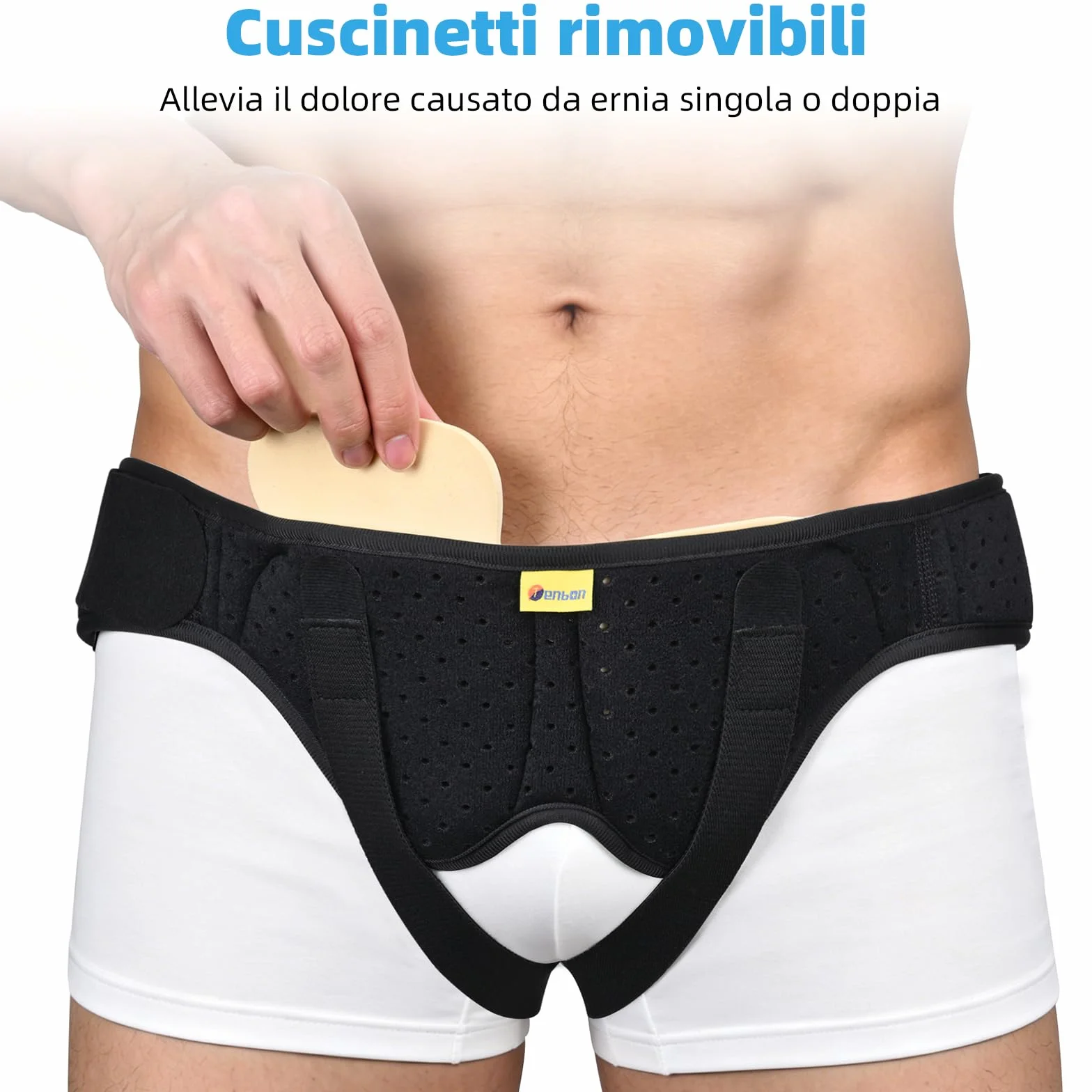 Tenbon Cintura per ernia per uomini e donne Cintura per ernia regolabile flessibile Supporto per ernia Sollievo dal dolore con 2 cuscinetti di compressione rimovibili (L)