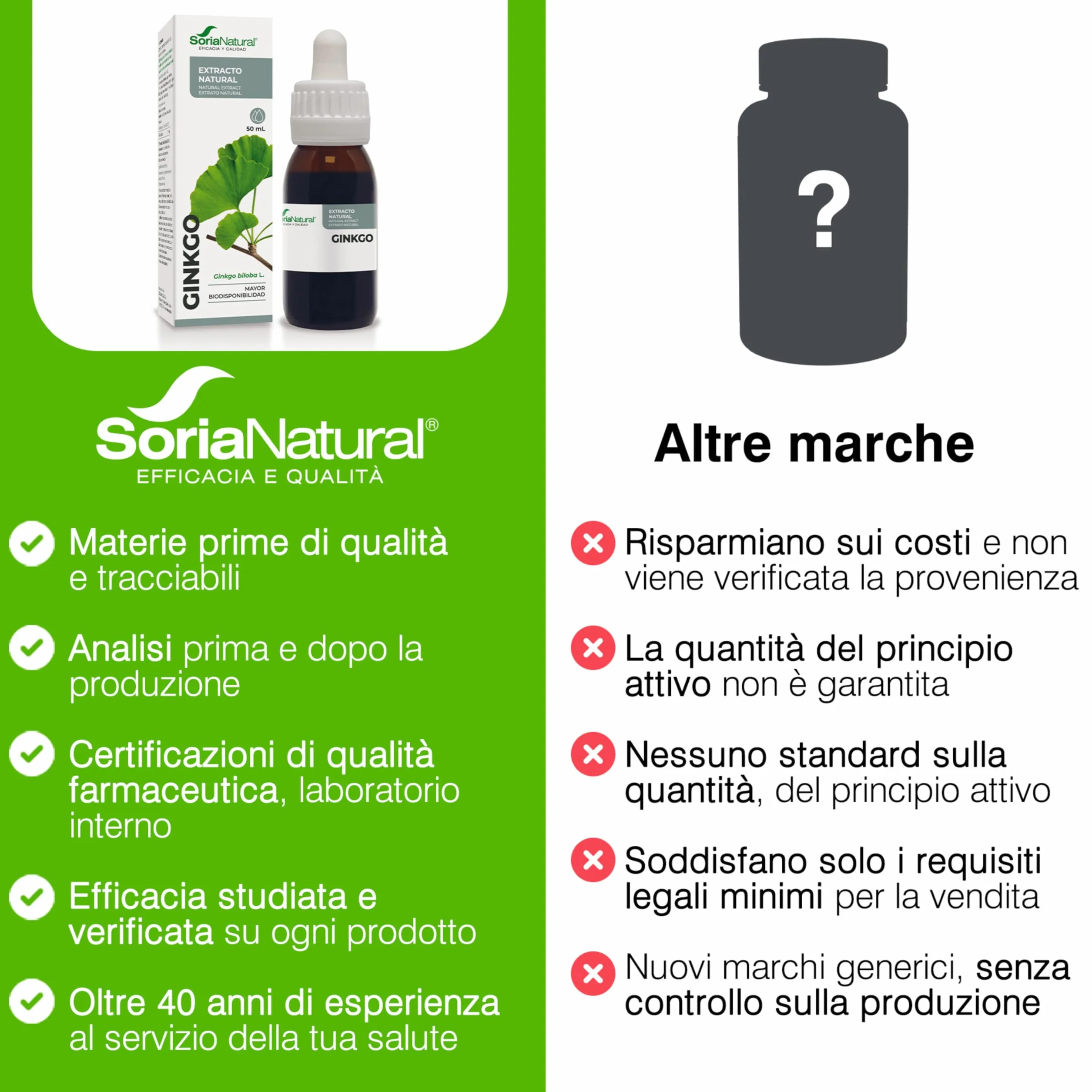 Ginkgo Biloba Integratore Estratto Naturale 50ml - Migliora Memoria, Concentrazione e Circolazione - Ginko Biloba Integratore Memoria e Concentrazione - Soria Natural