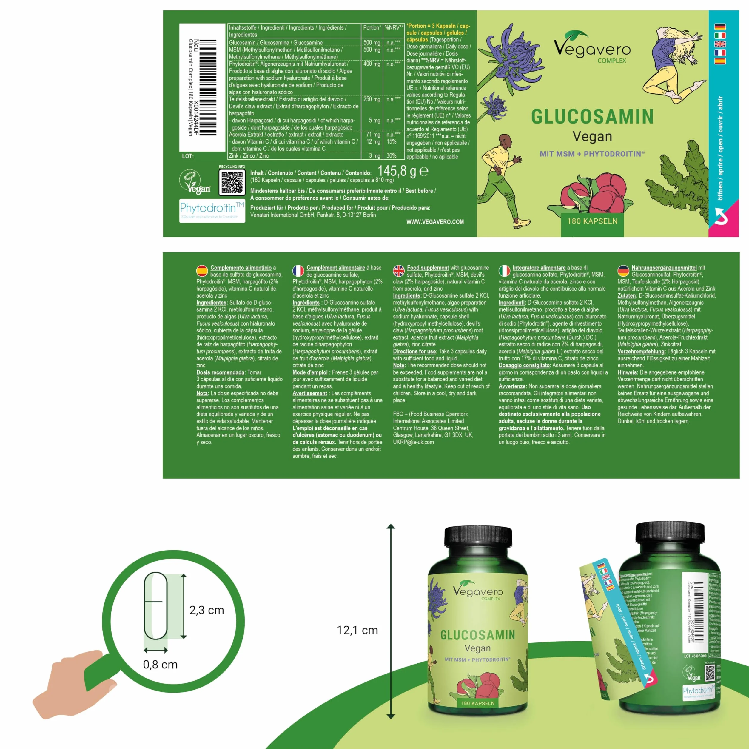Glucosamina Condroitina Complex VEGAN | con MSM, Artiglio del diavolo, Zinco e Vit C | Integratore Articolazioni | Alto dosaggio di Glucosamin Solfato | Cruelty Free e Senza Additivi | Vegavero