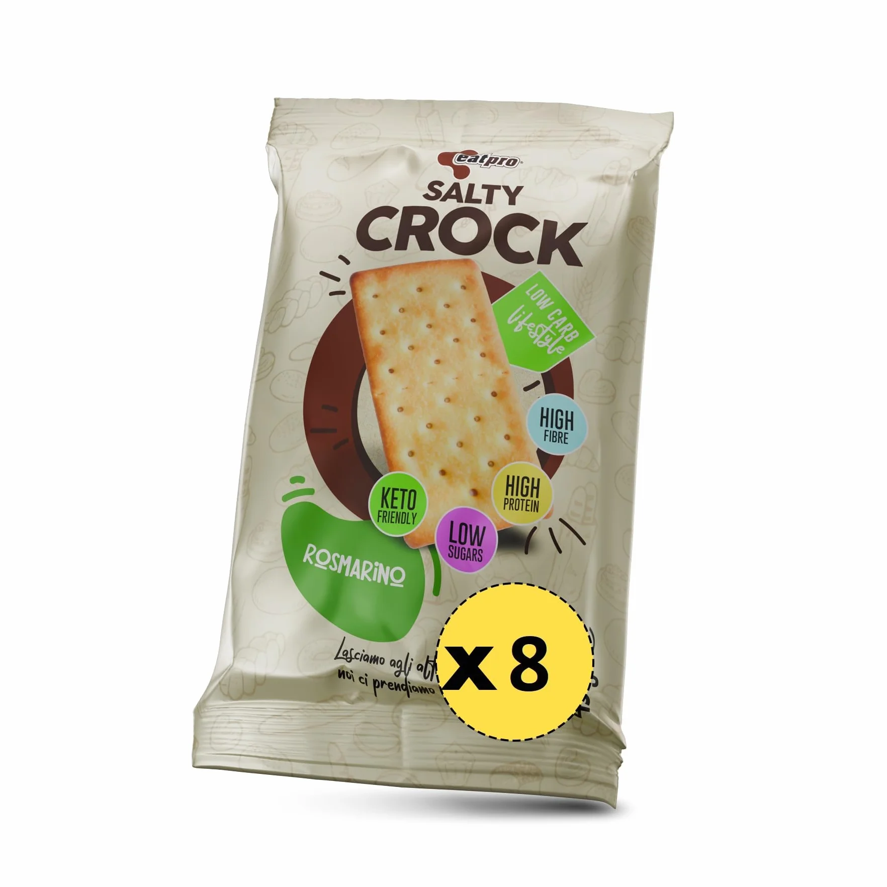 Crackers Proteici 8 Snack Salati Monoporzione Da 45g Gusto Rosmarino EatPro 30% Proteine, 10% Carboidrati, Keto Diet Snack Proteici Cibo Proteico, Crackers Salati E Croccanti