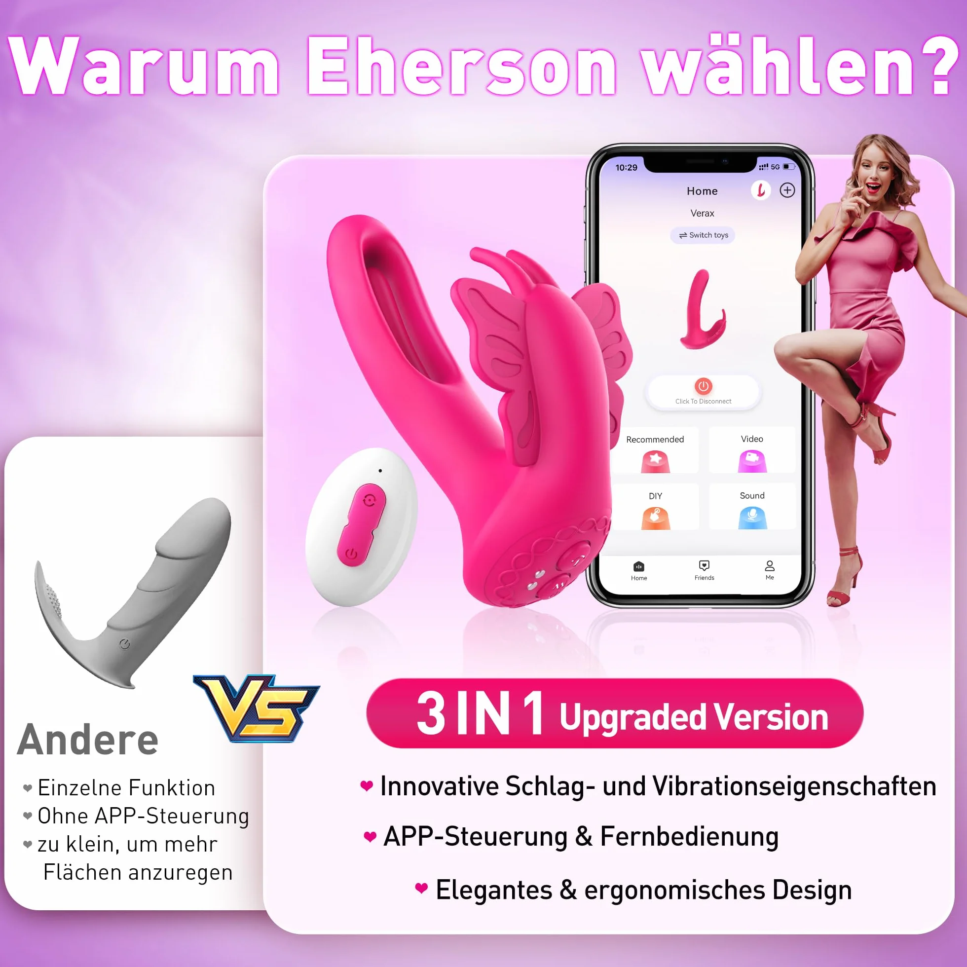 Vibratoreper Donna Professionale Design Cavo, Schiaffeggiare le dita Sex Toys Wireless Vibratori APP & Telecomando, Vibratore Stimolatore per Clitoride Sexytoysys Donna Coppia 9x9 Modalità