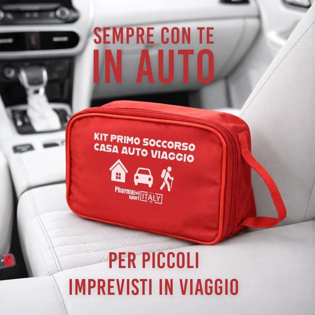 Kit Primo Soccorso PHARMAPIÙ SPORT Borsa Emergenza Completa con Garze Cerotti Disinfettante Guanti Made in Italy