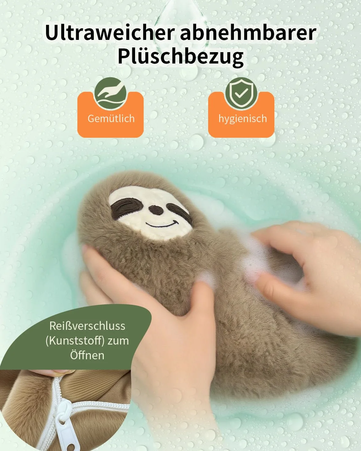 uncn Sloth - Cuscino termico con grani, 660 g, per forno a microonde, per terapia termica umida, grande cuscino per microonde con rivestimento lavabile