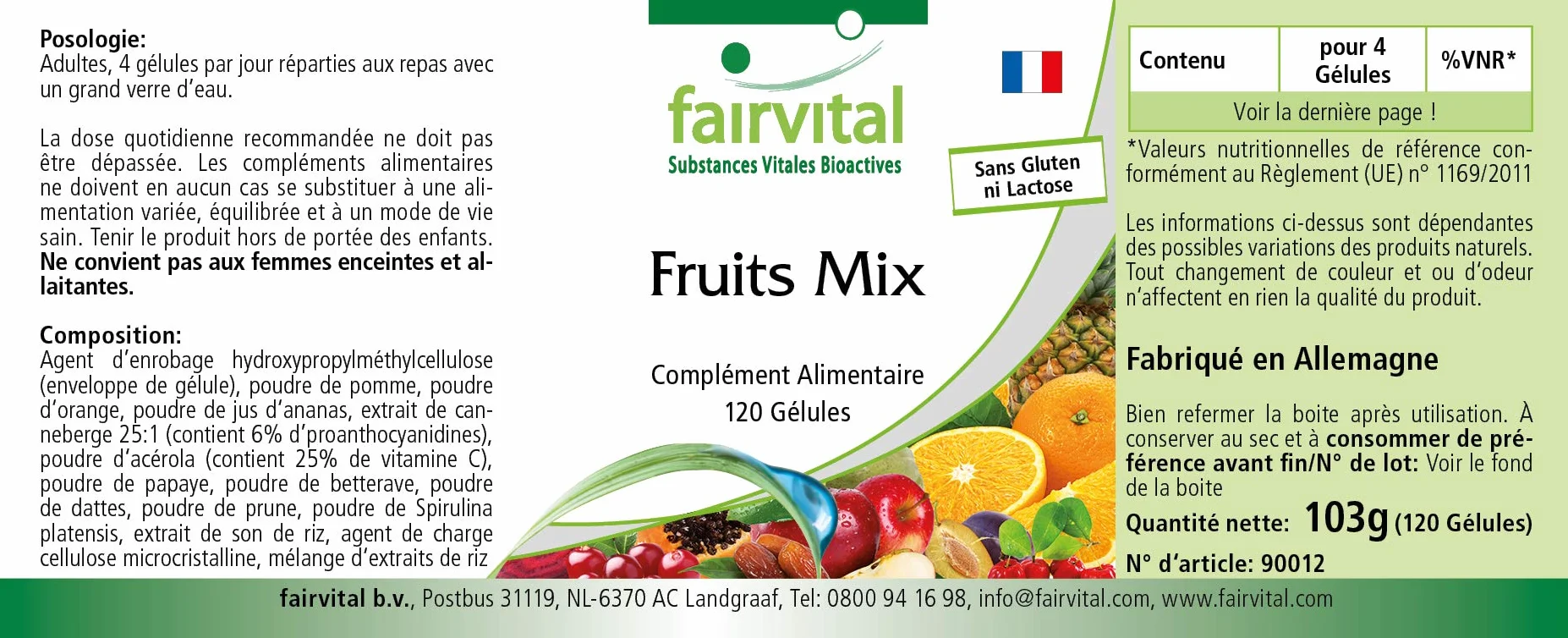 Fairvital Mix di Frutta, 120 capsule, Vegano, Polvere Multivitaminica Naturale con Estratto di Mirtillo Rosso, Acerola, Spirulina