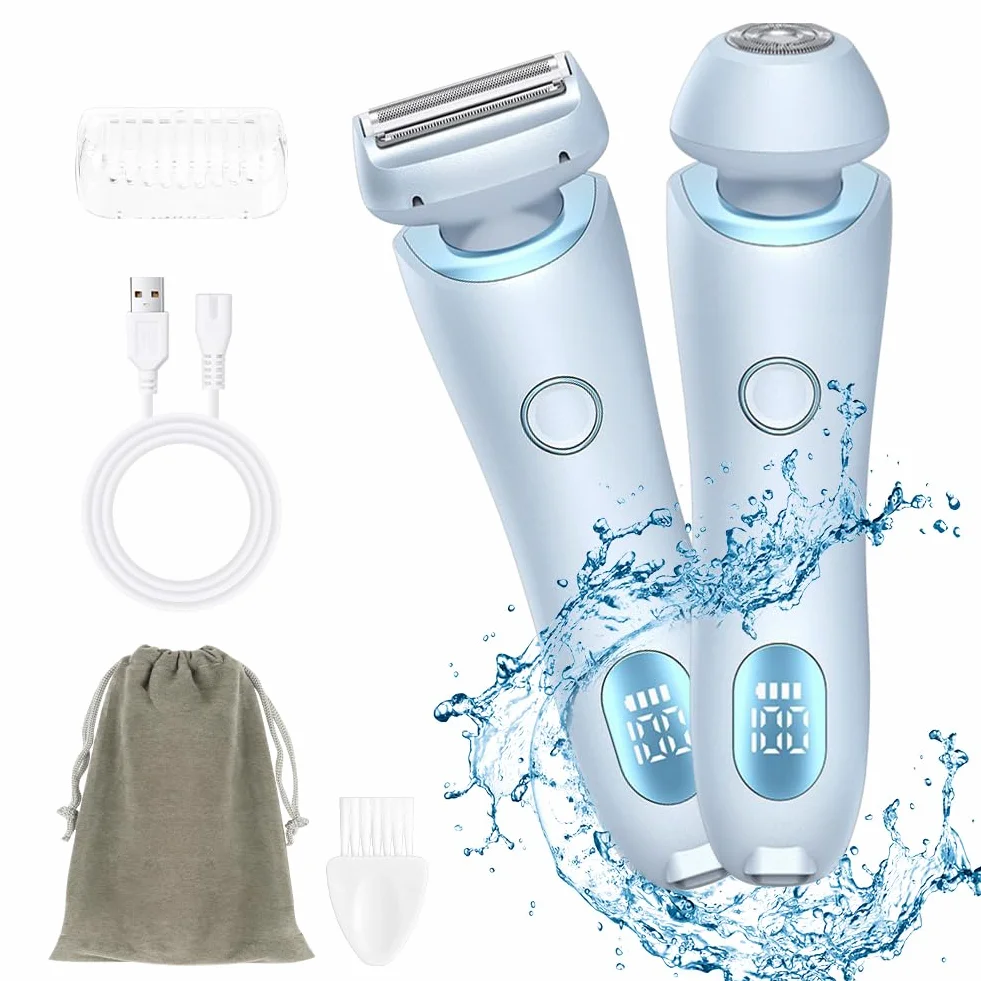 Rasoio Elettrico Donna Inguine, 2 in 1 IPX7 Rasoio Intimo ed Elettrico per Donne, Epilatore Viso Donna di Rimozione dei Peli per Bikini Ascelle Gambe Braccia E Viso, Ricaricabile Dry Wet