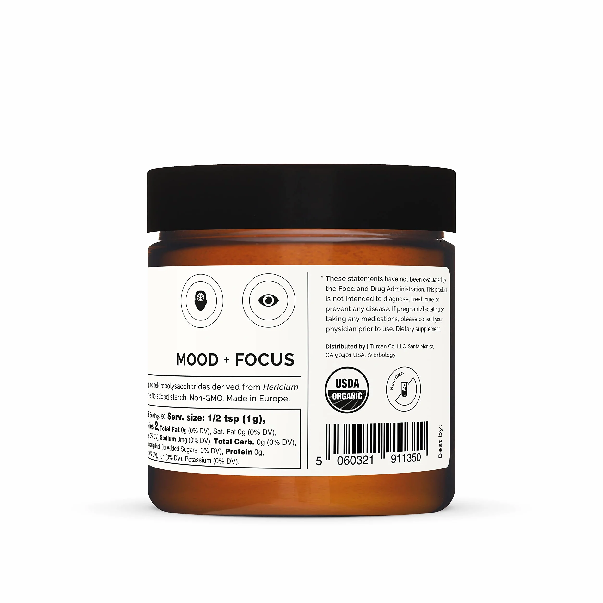 Erbology Fungo Hericium Erinaceus in Polvere Bio 50 Porzioni - 32% Beta-glucani - Aiuta a Ridurre lo Stress e Concentrarsi - Criniera di Leone - Lion's Mane - Coltivato in Modo Sostenibile in Europa