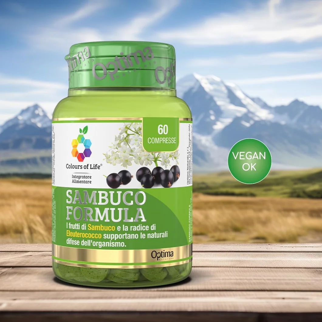 Colours Of Life Sambuco Formula - integratore alimentare a base di Sambuo ed Eleuterococco, aiuta a rafforzare le naturali difese dell'organismo, 60 compresse