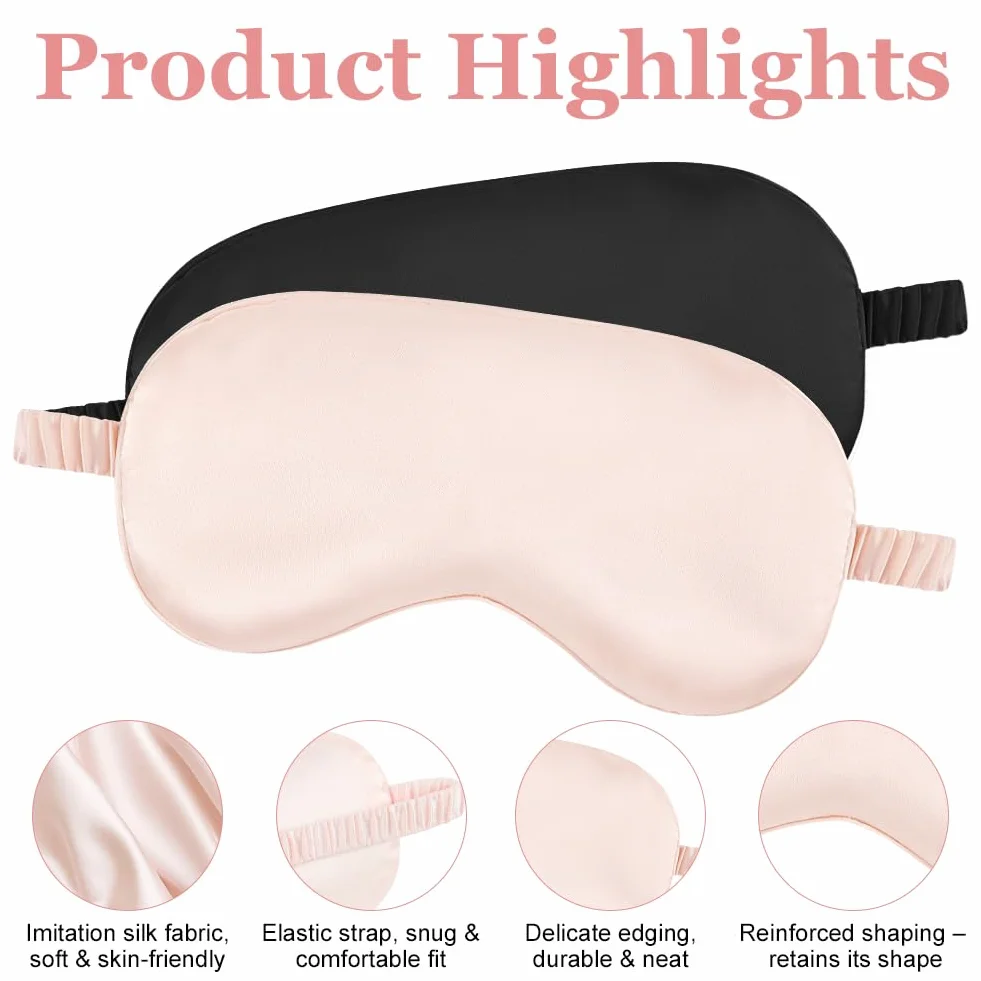 HOTUT Set di 2 mascherine da notte, Maschere per Dormire, maschera per gli occhi super liscia per Dormire, per Donna e Uomo maschera occhi e dormire antiluce cinturino elastico (Nero Rosa)