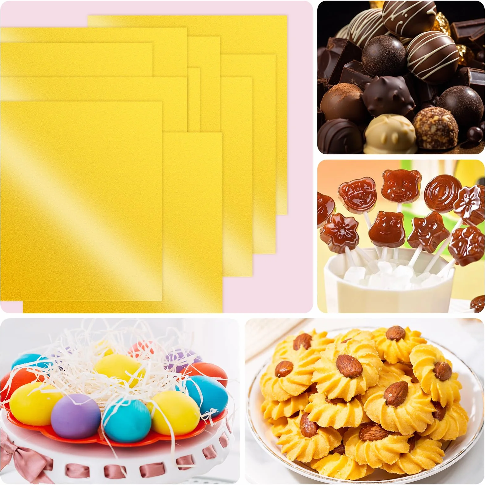 100 pezzi di carta per imballaggio al cioccolato, carta d'oro, 20 x 20 cm, confezione per cioccolato, qualità alimentare, foglio di alluminio dorato per caramelle fatte in casa, barrette di