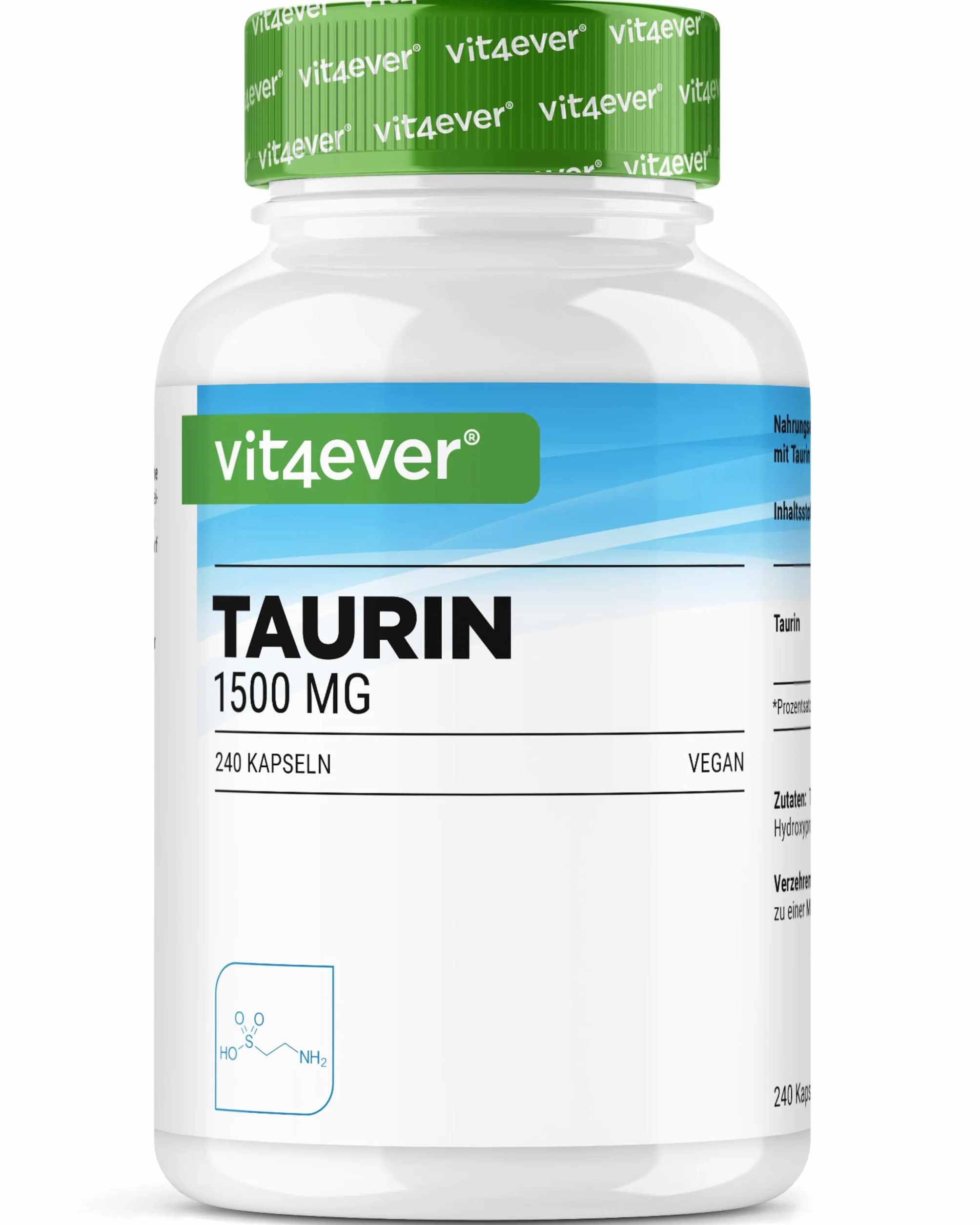 Taurina 240 Capsule 1500 mg per Dose Giornaliera 99% Purezza Vegano