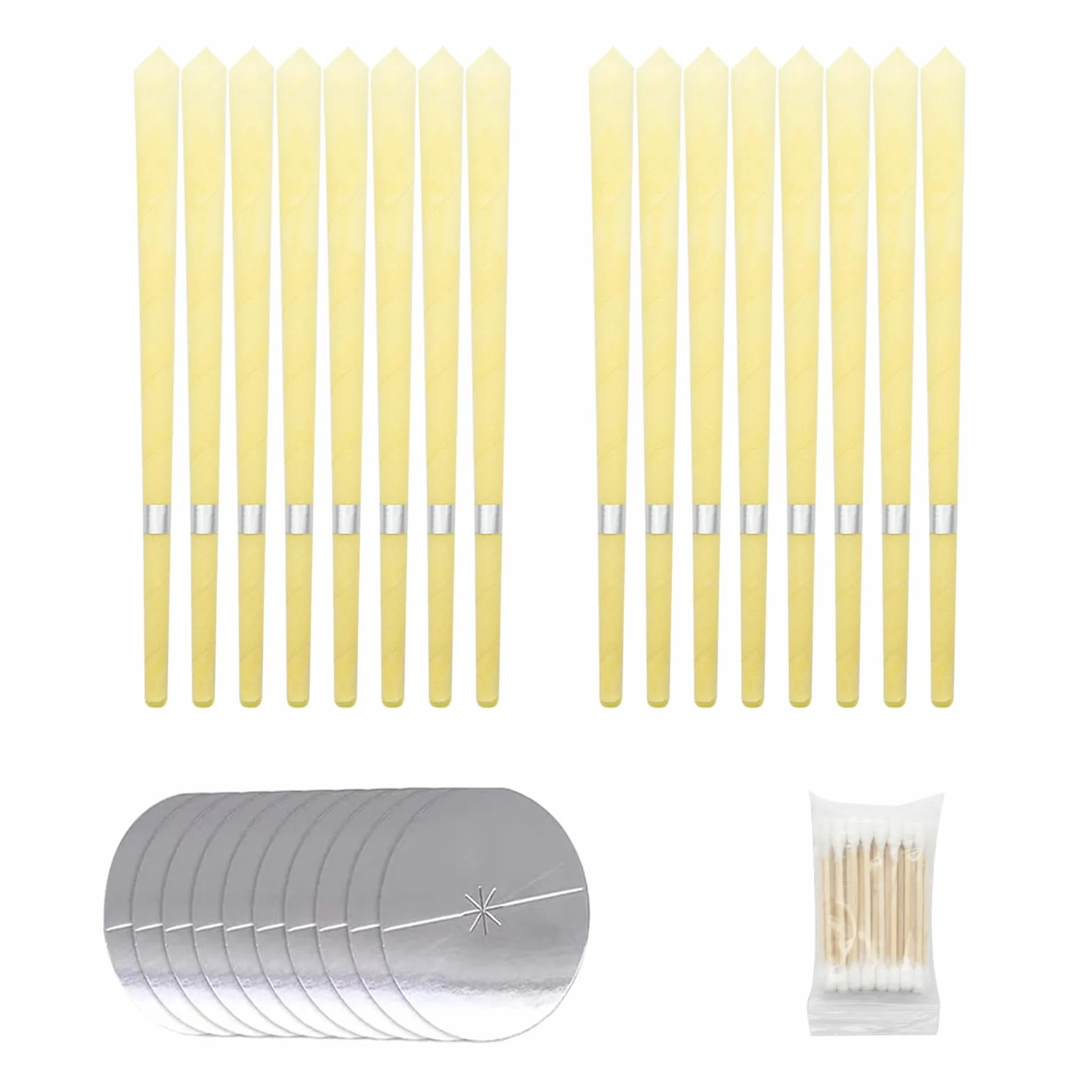 20 Pezzi Candele Orecchie Cerume, Beige 20 Pz Coni Orecchie Cerume con 10 Dischi Protettivi e 20 Tampone di Cotone, Candele per Orecchie Detergenti Naturali in Cera di Stoffa