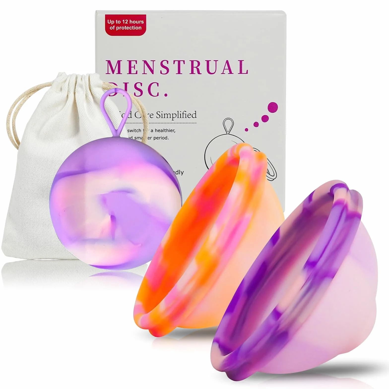 2 Pezzi di Disco Menstruale, Coppa Mestruale con Periodi Della Dimensione M+L, Tazza Mestruale Riutilizzabile Realizzata in Silicone Medico al 100% per Donne Sport, Nuoto e Intimità Attive