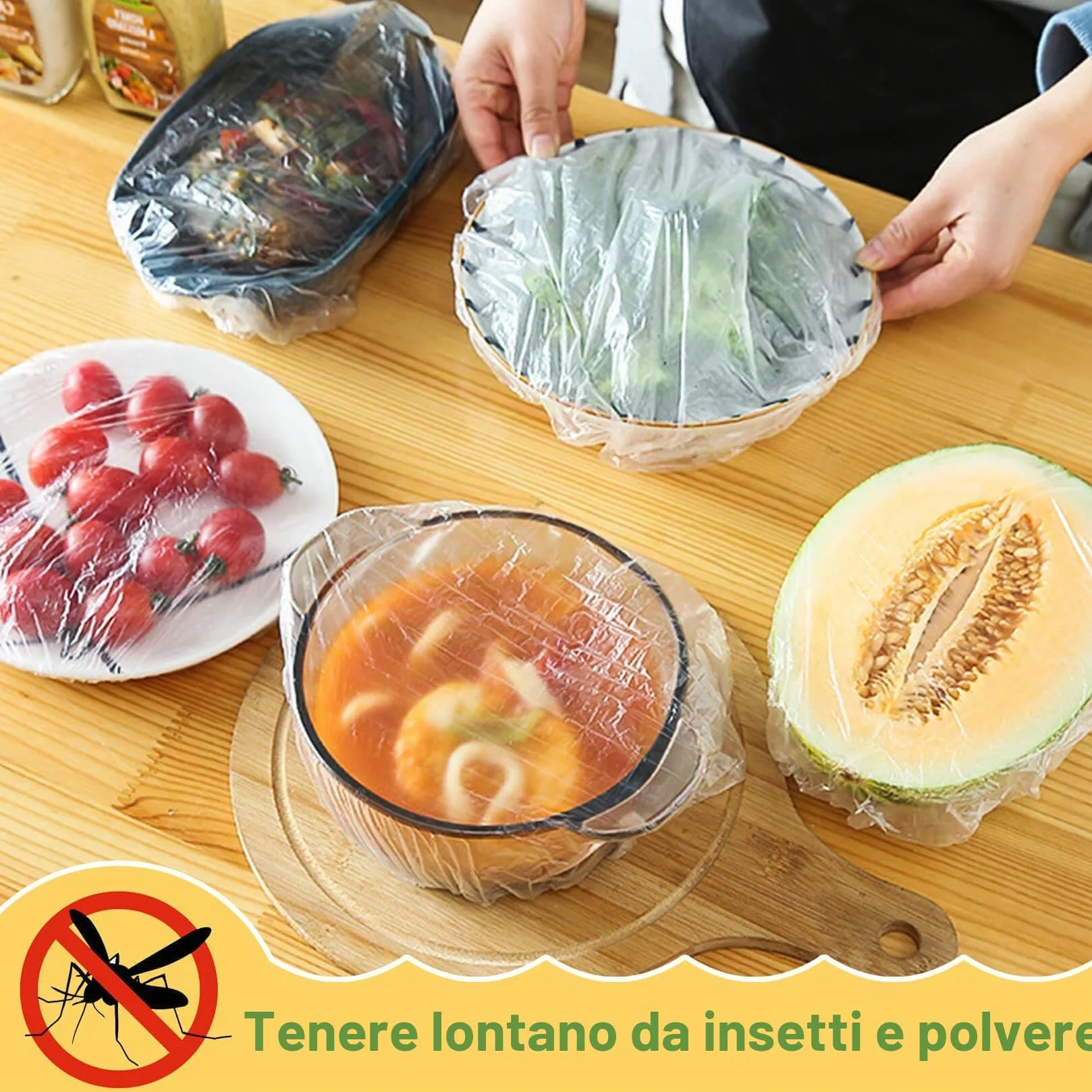 MAQIHAN 100pezzi Cuffie Copri Alimenti - Grande Pellicola per Alimenti Con Elastico Sacchetti Trasparenti Coprivivande Cuffie Coprire Cucina per Ciotola Lievitazione Pane Cuffie Capelli Doccia Monouso