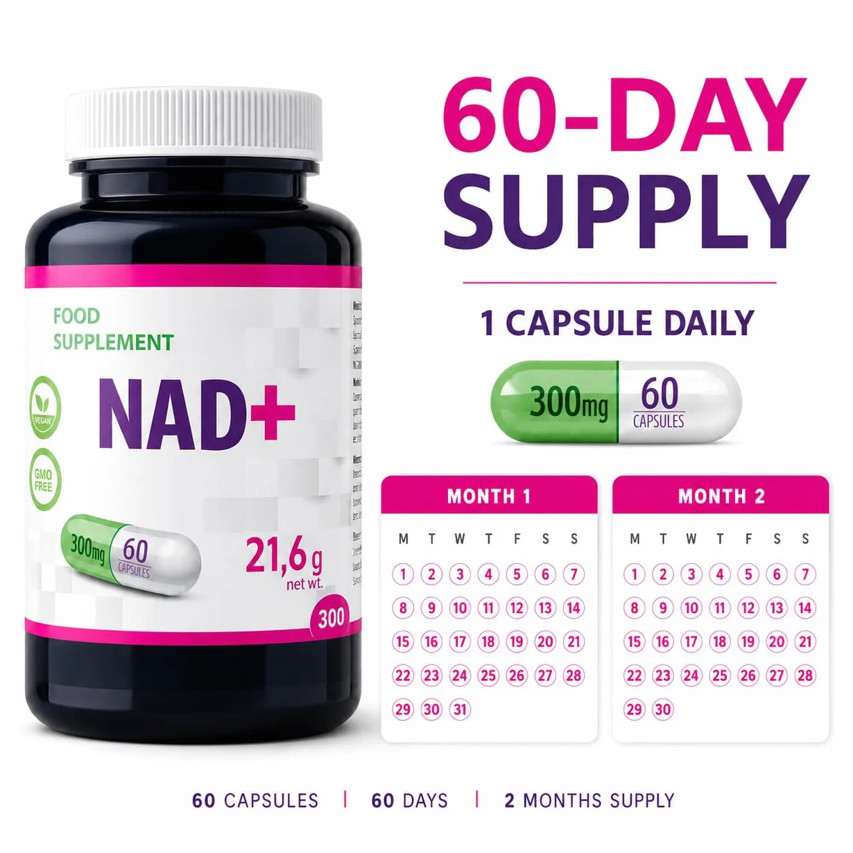 Hepatica NAD+ Nicotinammide Riboside 300 mg | 60 Capsule Vegane | Scorta 2 Mesi | Ingrediente Unico | GMP & laboratorio indipendente