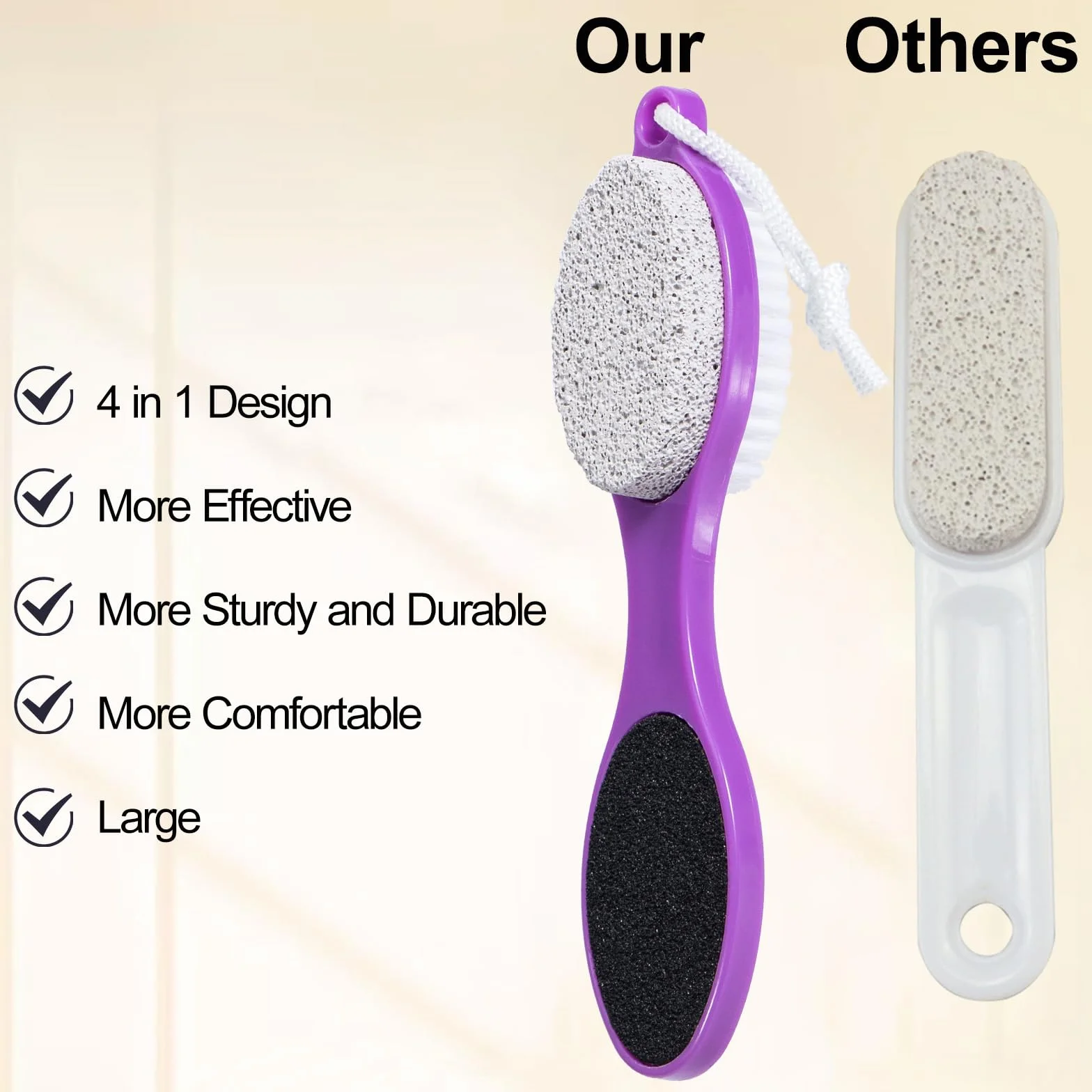 Spazzola in pietra pomice per piedi 4 in 1, scrubber doccia, lima calli, raspa e carta abrasiva, strumenti pedicure con manico