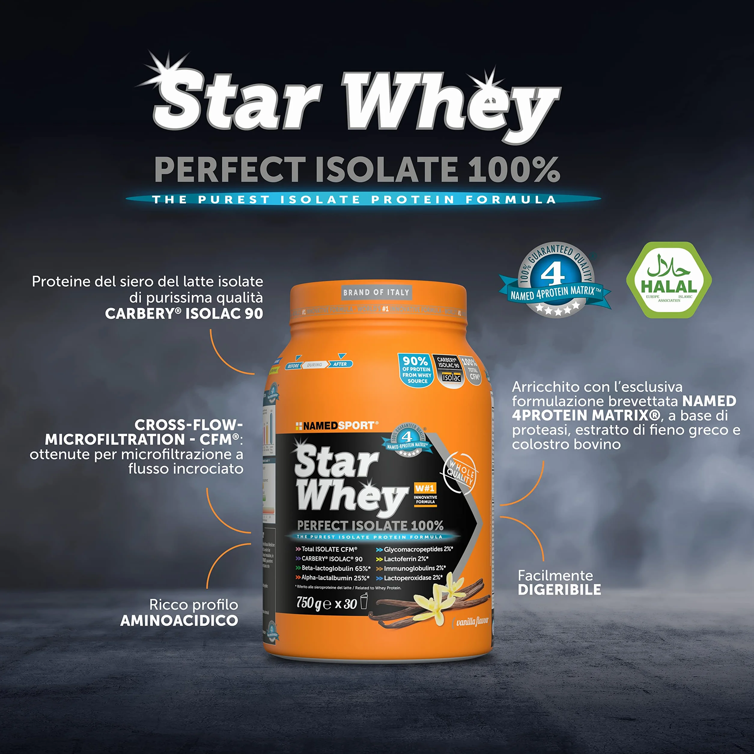 NAMEDSPORT Star Whey Isolate Proteine in Polvere Isolate | Proteine del Siero del Latte ad Alta Purezza per Massa Muscolare e Recupero | Low Sugar & High Protein | 750g – Vaniglia
