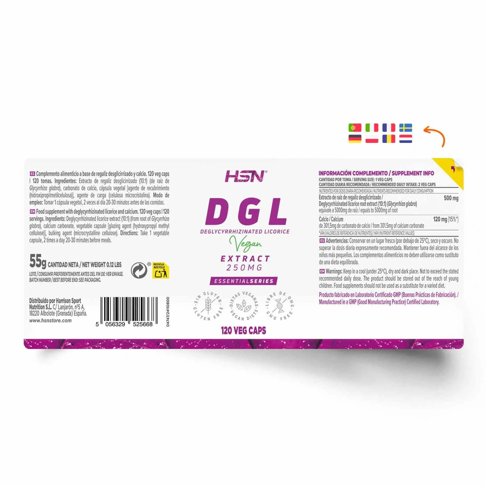 HSN Liquirizia Deglicirrinizzata DGL 5000 mg 120 Capsule Vegetali Estratto Puro di Radice 10x Più Concentrato Non OGM Vegano Senza Glutine