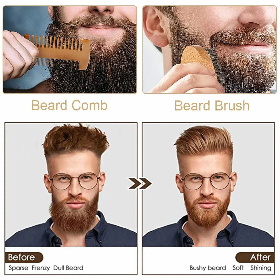 Set di Spazzola Barba con Setole di Maiale e Pettine, Spazzola da Barba con Setole di Maiale, Regali Compleanno per Papà Fidanzato Marito Padri