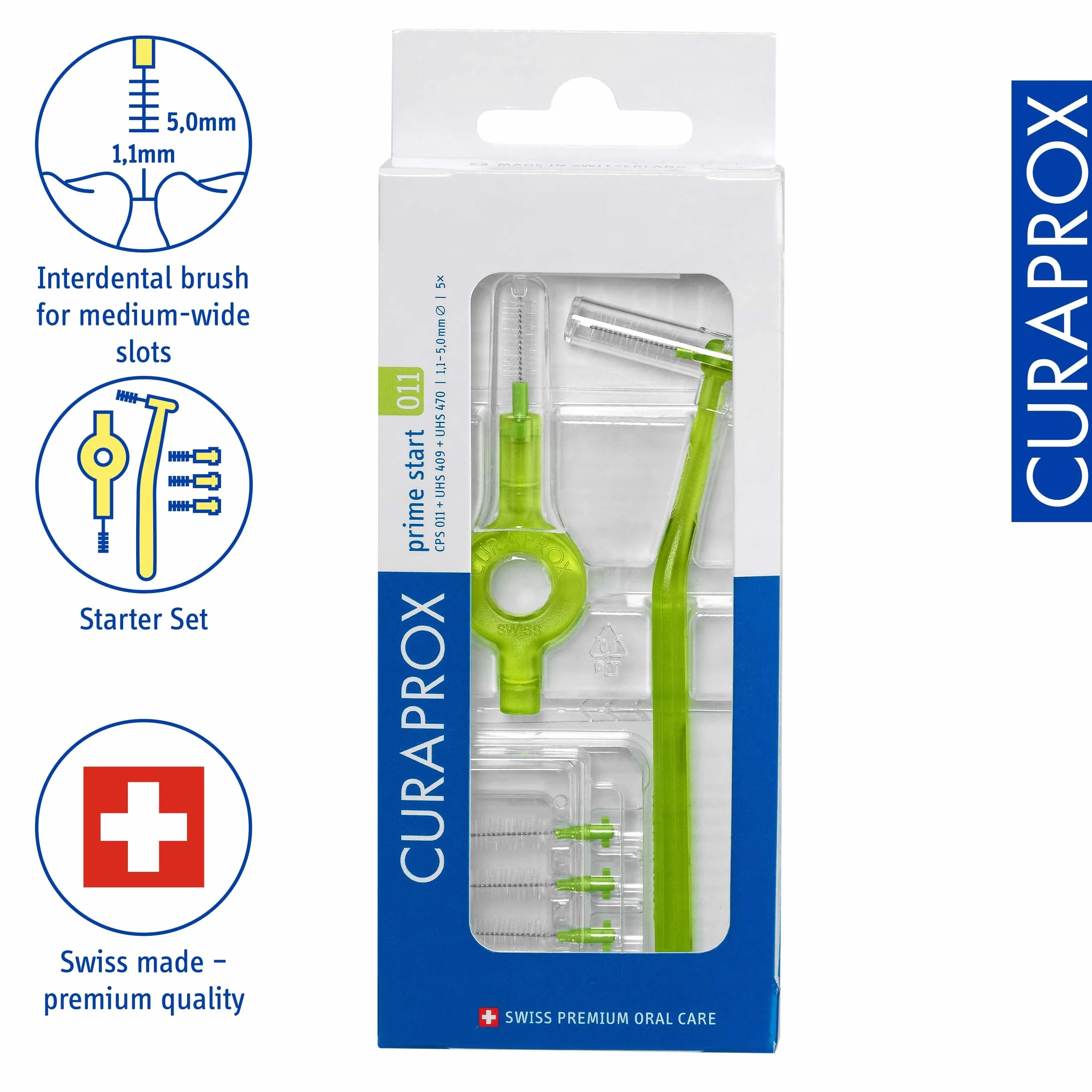 Curaprox CPS 011 Prime Start Set di pennelli interdentali 5 spazzole 2 supporti Verde 1,1 mm 5 mm