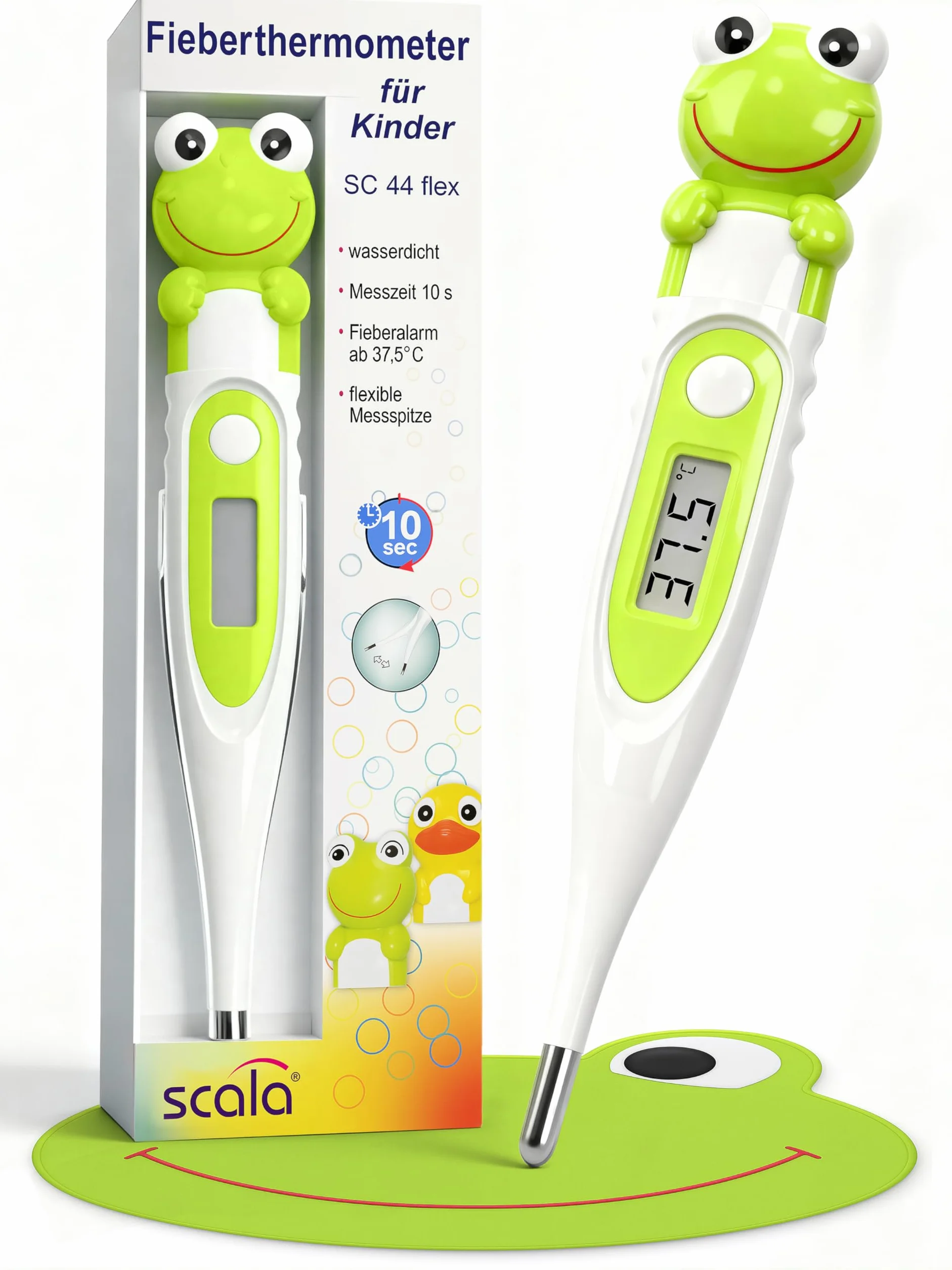 Termometro Digitale Febbre Corporea Scala SC 44 Rana Flex Velocità 10 sec Bambini Adulti Misurazione Orale Rettale Ascellare Verde