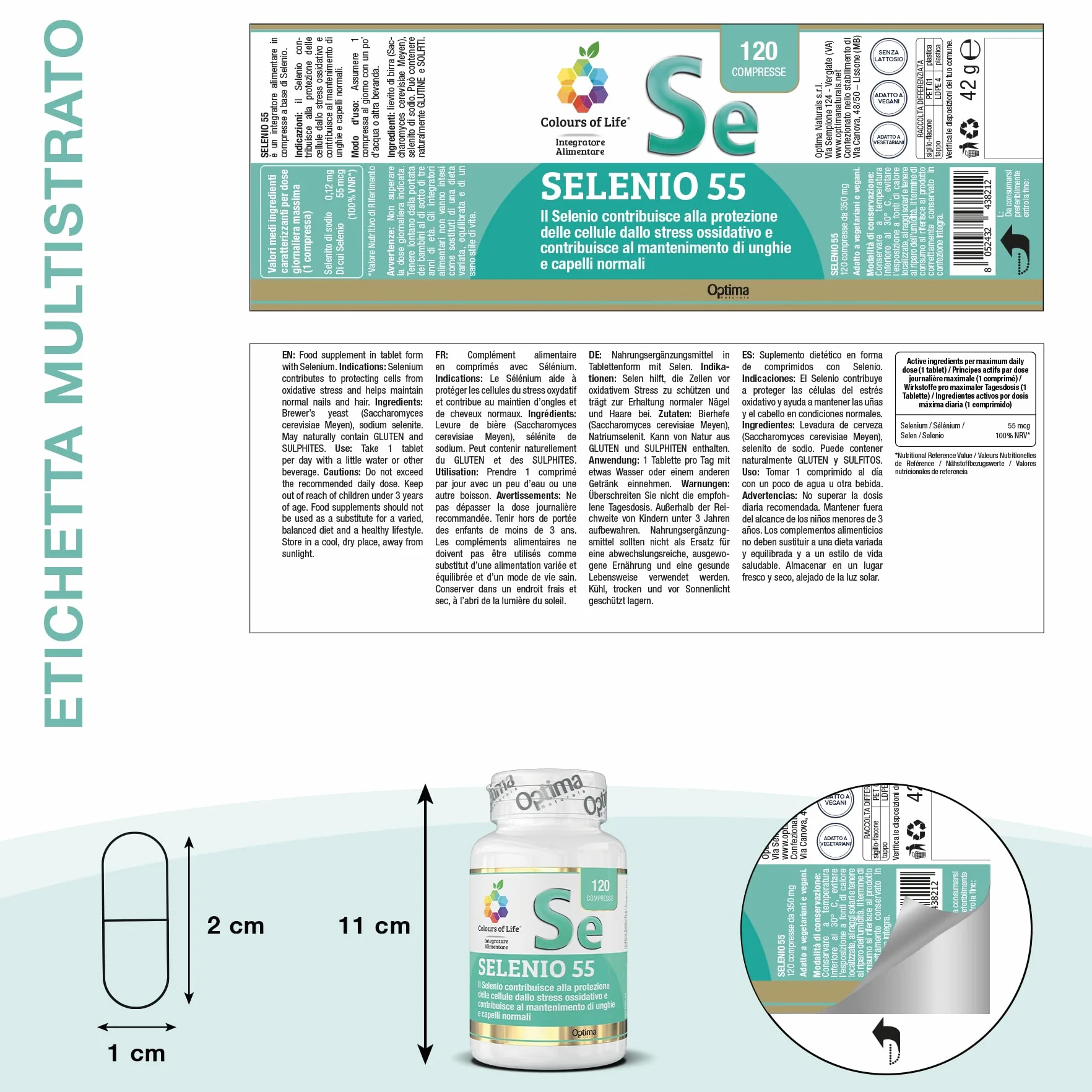 Colours of Life Selenio 55 - Integratore di Selenio - Antiossidante - Mantenimento di unghie e capelli normali - Vegano, 120 compresse