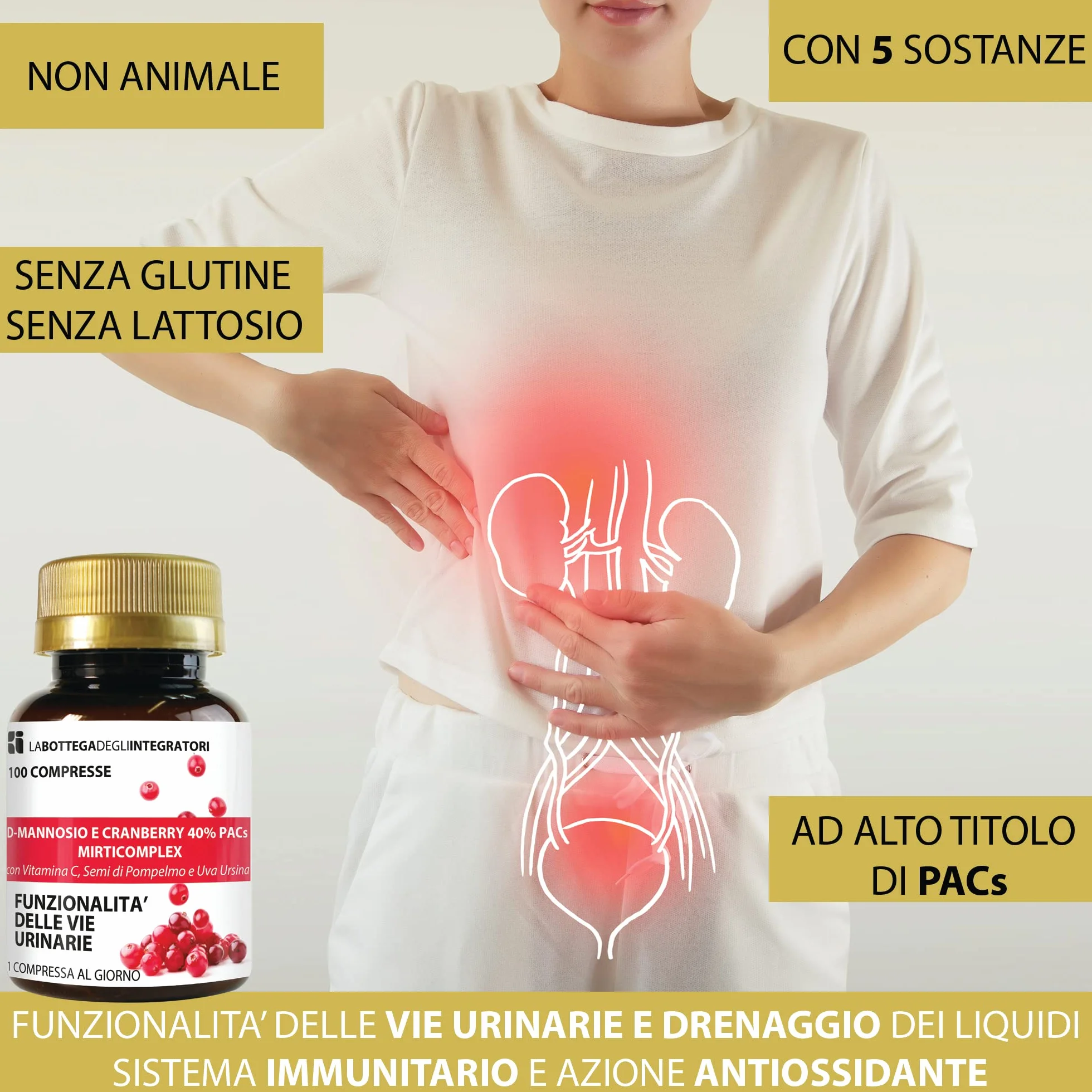 D-Mannosio e Cranberry 40% PAC Mirti Complex 100 compresse Alto Dosaggio