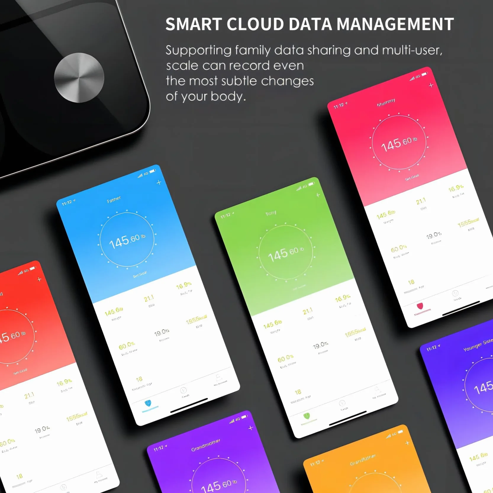 Bilancia Pesapersone Digitale Professionale Impedenziometrica Senza Fili Intelligente per iOS & Android 13 Indici 26x26cm Nero