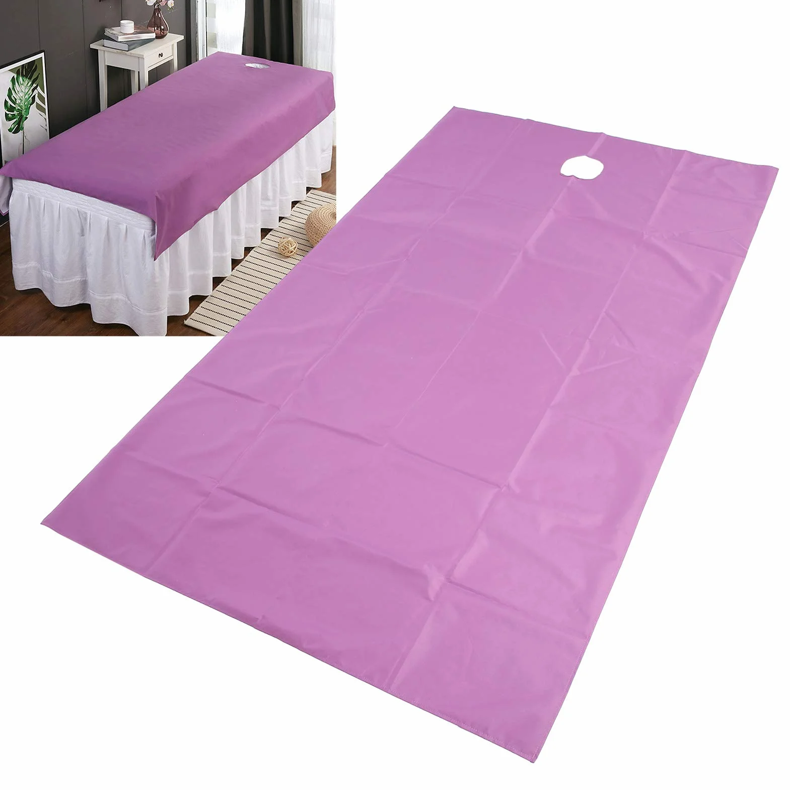 Copri Lettino Massaggio 200x115 Cm Impermeabile Resistente All'olio con Foro Viso Viola