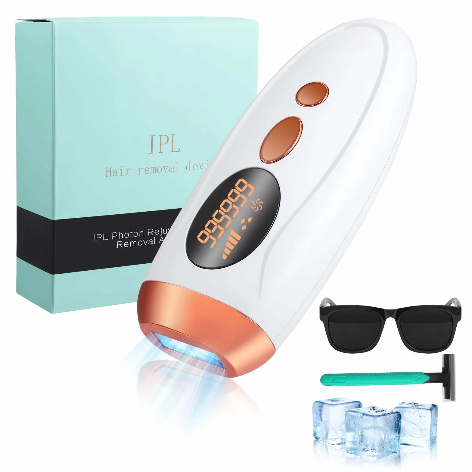 IPL Depilazione - Depilazione indolore e permanente con luce pulsata intensa (IPL) per viso e corpo, ideale per uso domestico, bianco