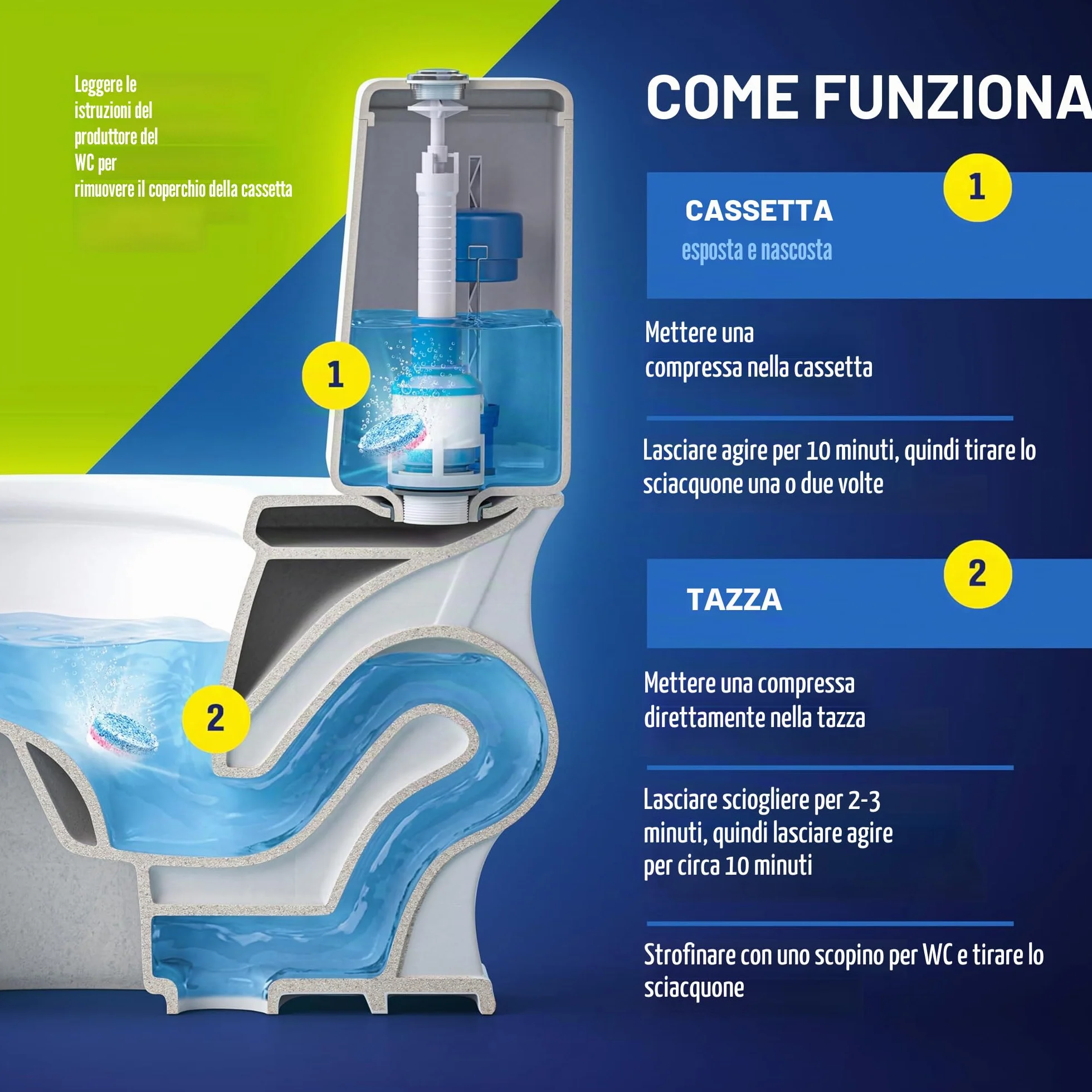 Schede per WC a 3 fasi, formula di eucalipto, fresca, 35 pastiglie