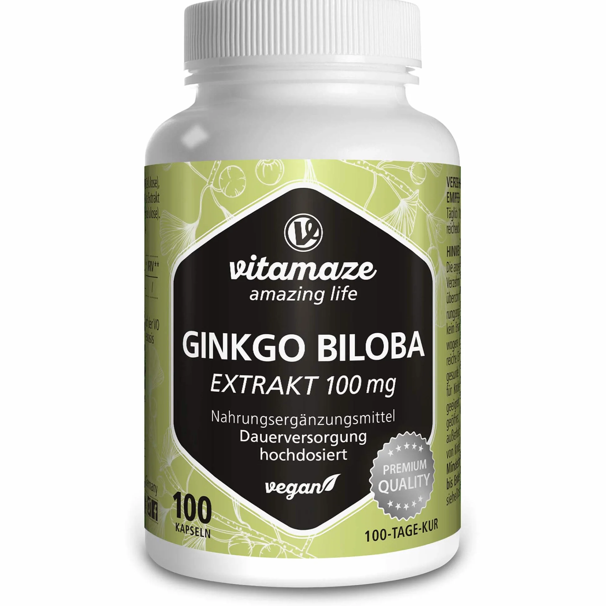 Ginkgo Biloba 50:1 Estratto 100 mg 5000 mg Polvere di Foglie di Ginkgo Puro Capsula Vegana 100 Capsule Integratore Alimentare