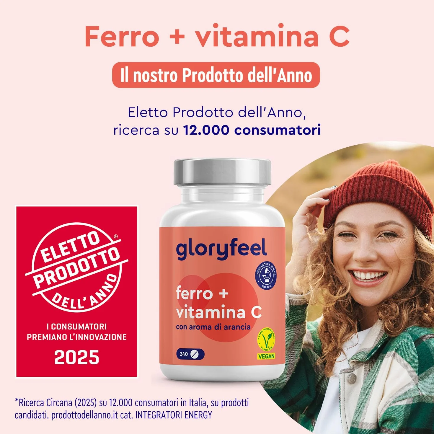 Ferro Integratore 20mg + Vitamina C, 240 Compresse, Eletto PRODOTTO DELL'ANNO 2025, Ferro Integratore per Anemia, Mestruazioni e Stanchezza Fisica, Alta Biodisponibilità, Ricostituente Sangue, Vegan