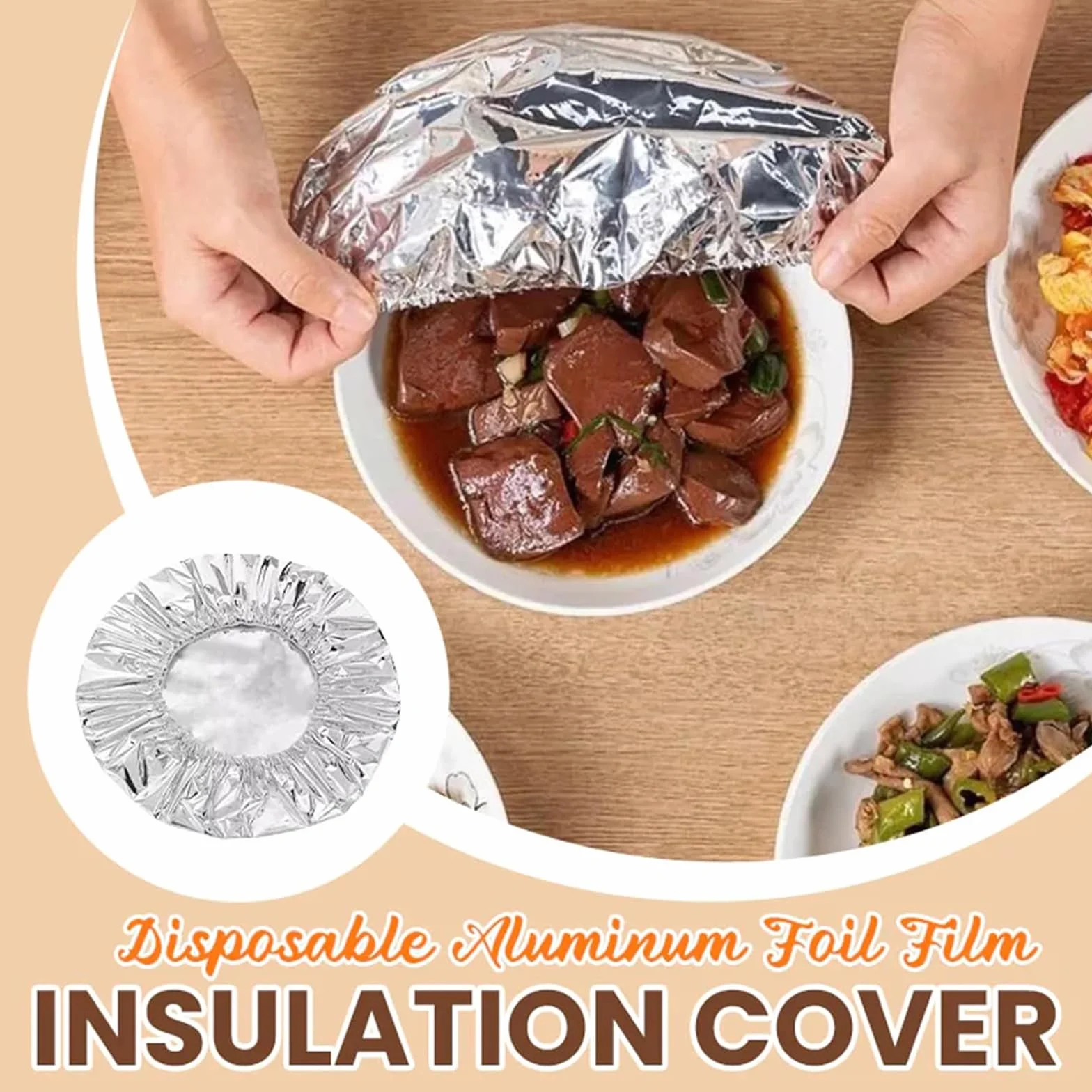 50 pezzi Repeatable Aluminum Foil Film Insulation Cover, sacchetti termici salvafreschezza in alluminio, pellicola elastica trasparente con elastico, copertura resistente al calore per alimenti e