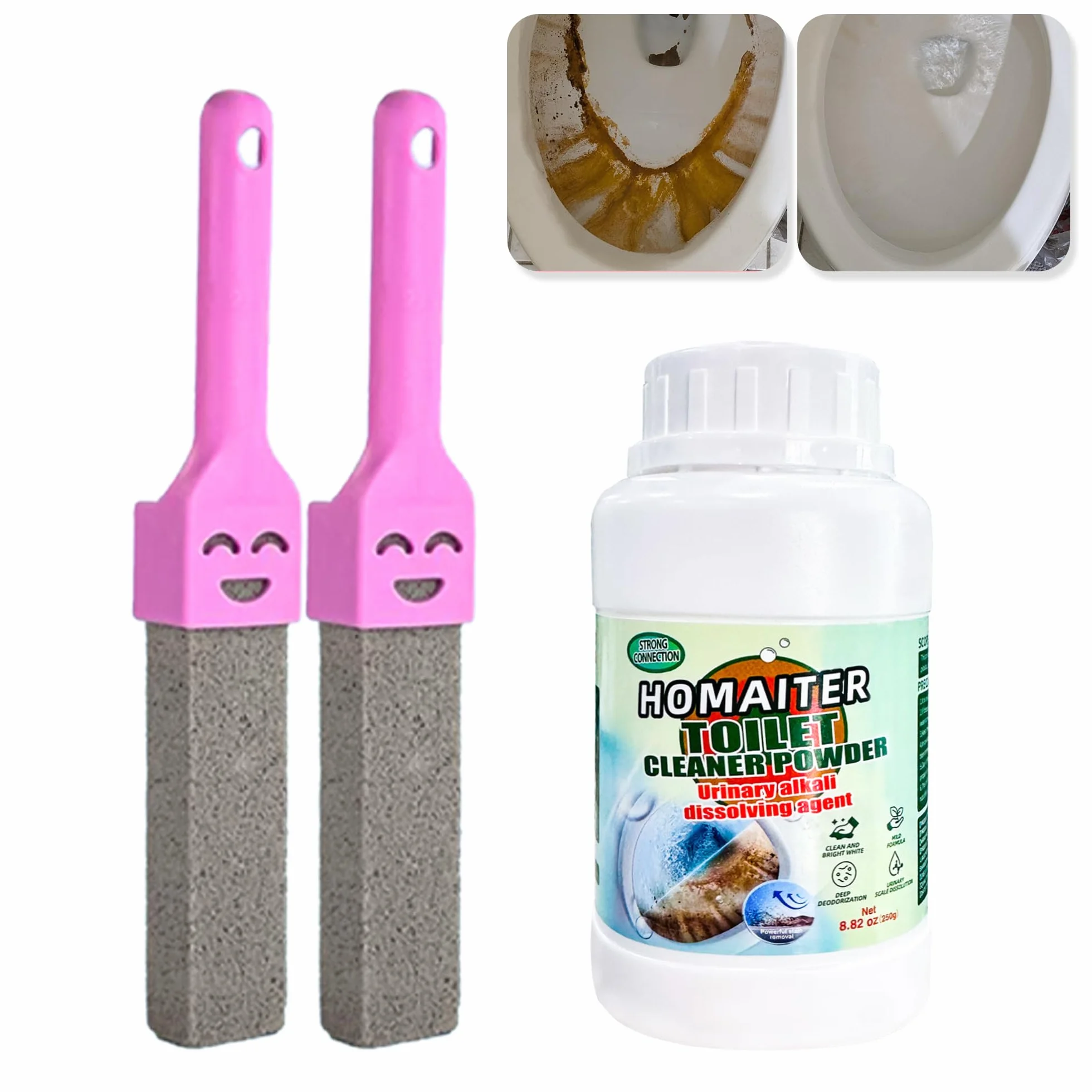Pietra pomice per la pulizia del water, detergente per WC, rimozione di calcare, depositi di calcare e ruggine adatto per la pulizia della toilette (1 powder+2 Pumice)