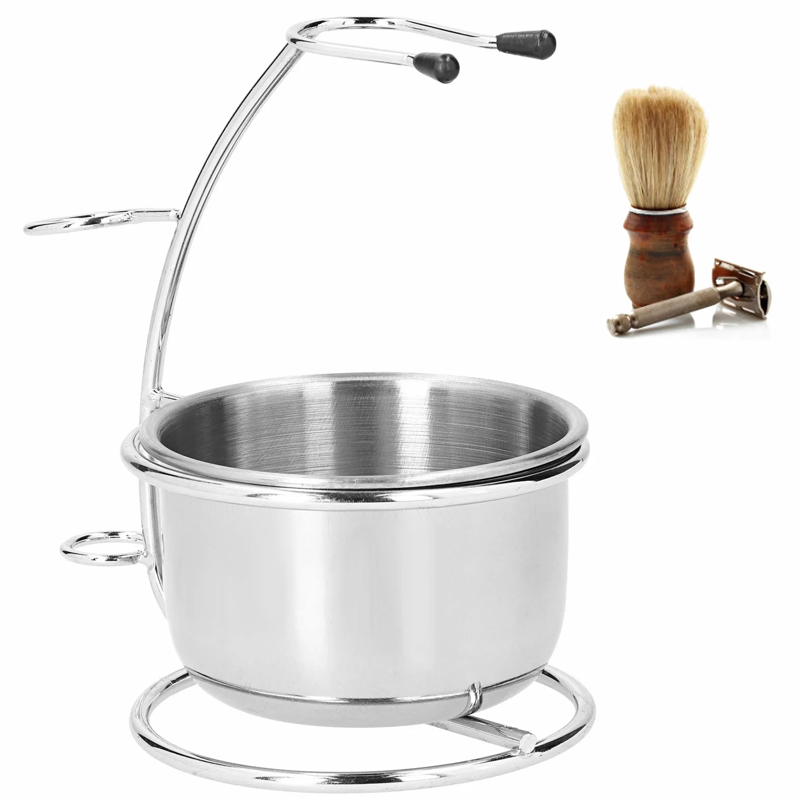 Supporto per Pennello da Barba con Ciotola per Sapone, Rasoi di Sicurezza in Acciaio inossidabile Set Porta Pennello da Barba Kit da Barba per Toelettatura per Uomo
