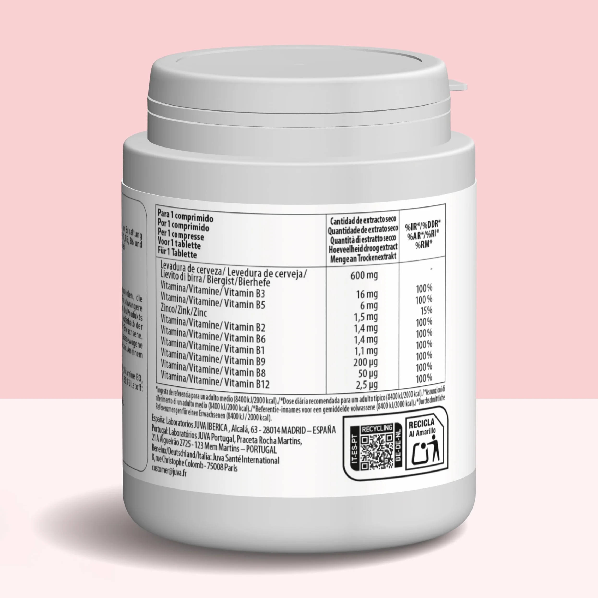 JUVAMINE Lievito di birra, bellezza pelle capelli unghie, vitamine B + zinco, programma 5 mesi