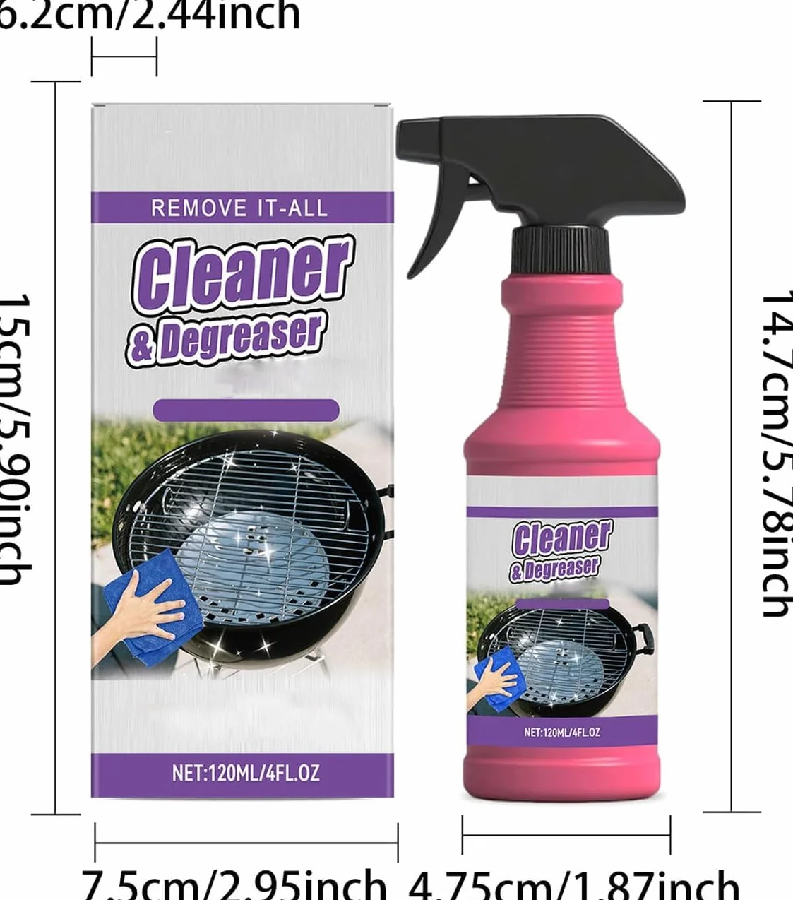 Fast-Acting Heavy-Duty Grill Degreaser Spray, 120ml BBQ Grill Cleaner for Outdoor Grills, Heavy Duty Degreaser Cleaner Spray, All Purpose Heavy Oil Cleaning Agent for Barbecue Grills (1set)